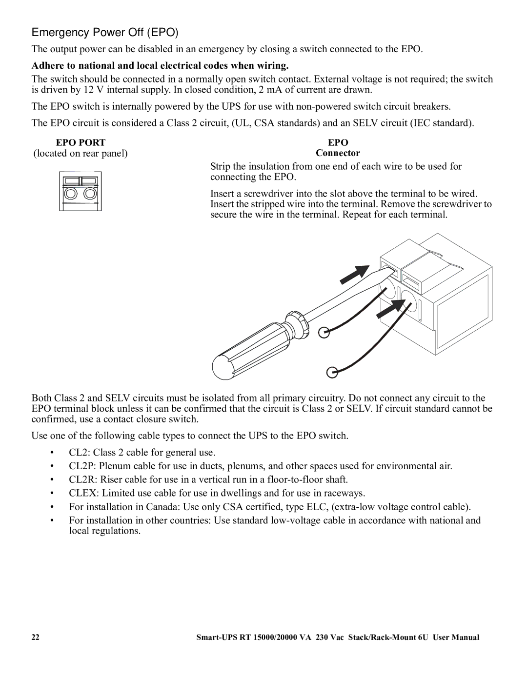 American Power Conversion RT XLI/XLICH user manual Emergency Power Off EPO, Connector 