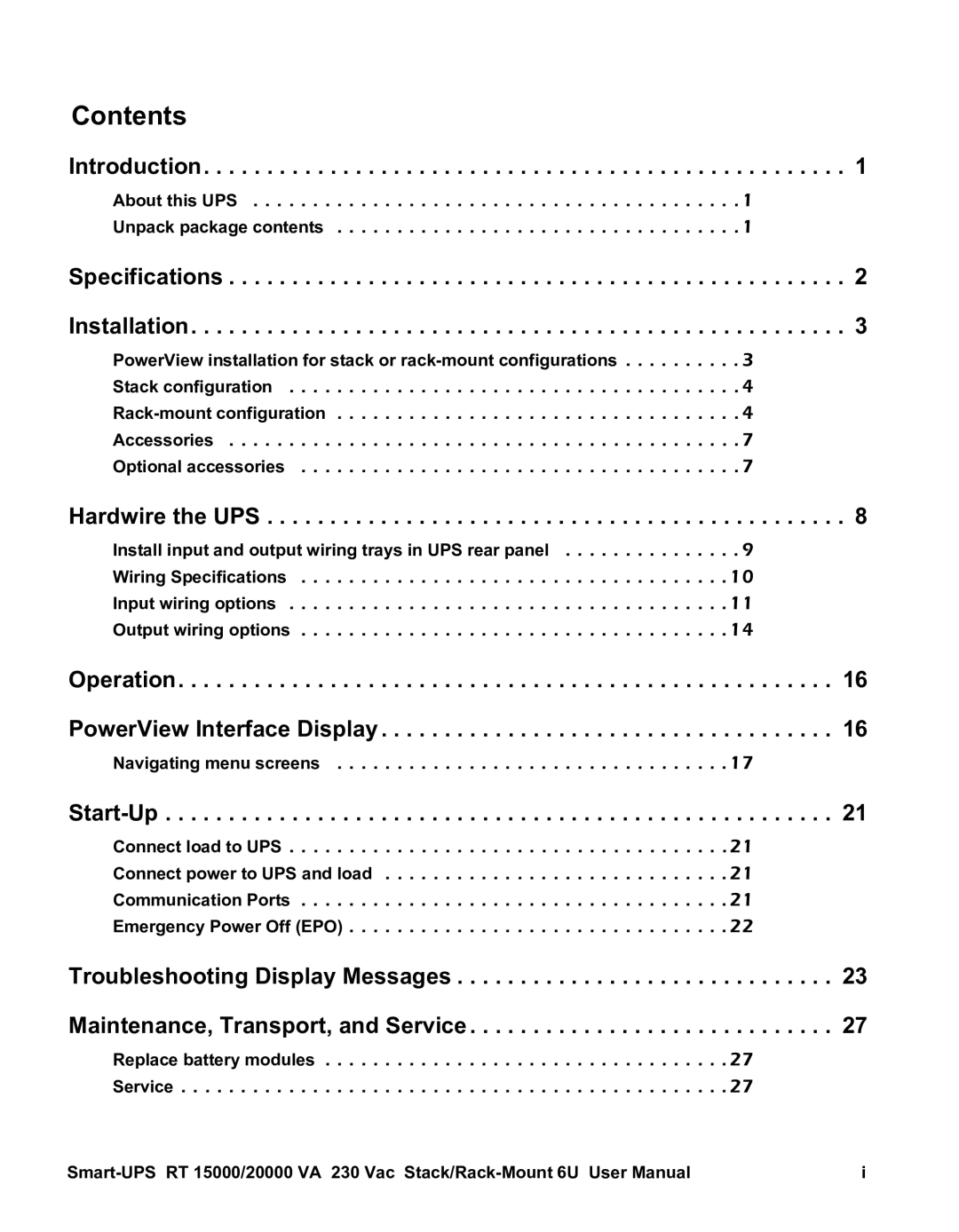 American Power Conversion RT XLI/XLICH user manual Contents 