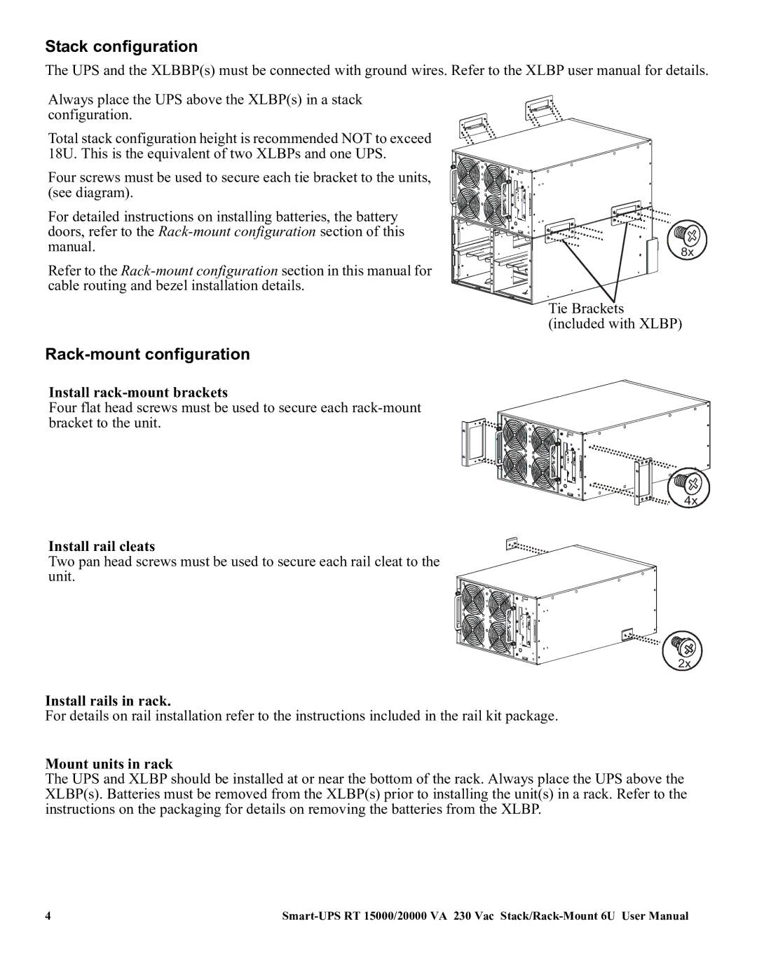 American Power Conversion RT XLI/XLICH user manual Stack configuration, Rack-mount configuration 