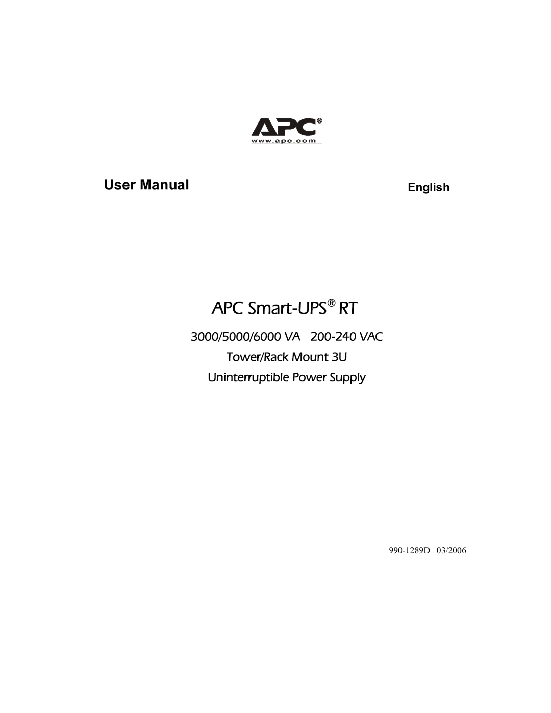 American Power Conversion user manual APC Smart-UPSRT 