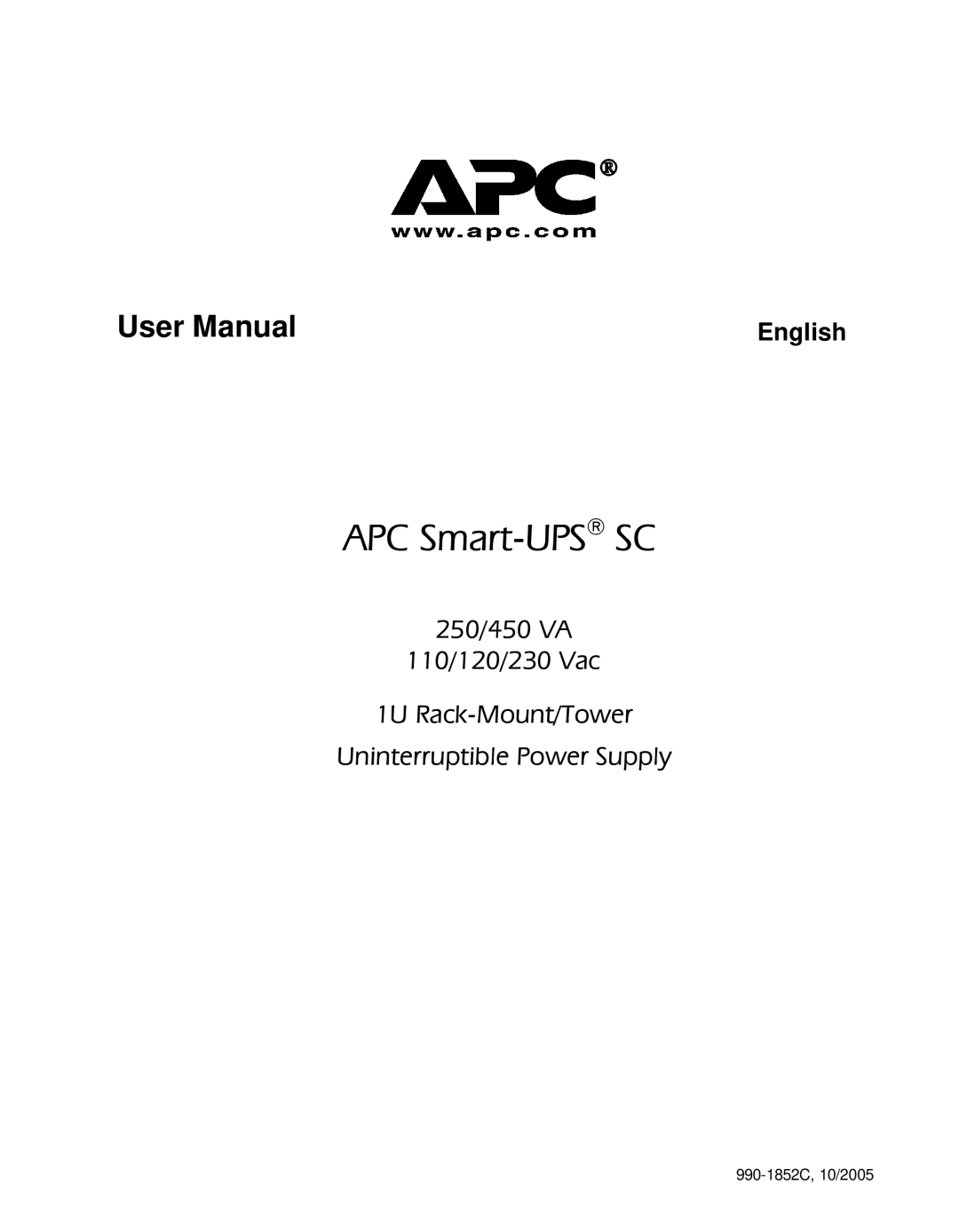 American Power Conversion 450 VA, SC450RM1U, 250 VA user manual APC Smart-UPSSC 