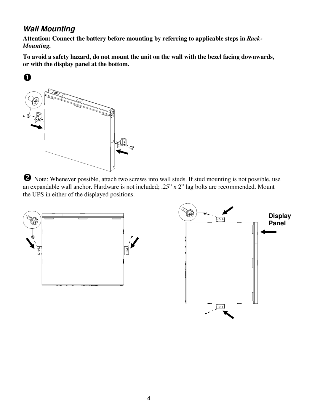 American Power Conversion SC450RM1U, 450 VA, 250 VA user manual Wall Mounting 