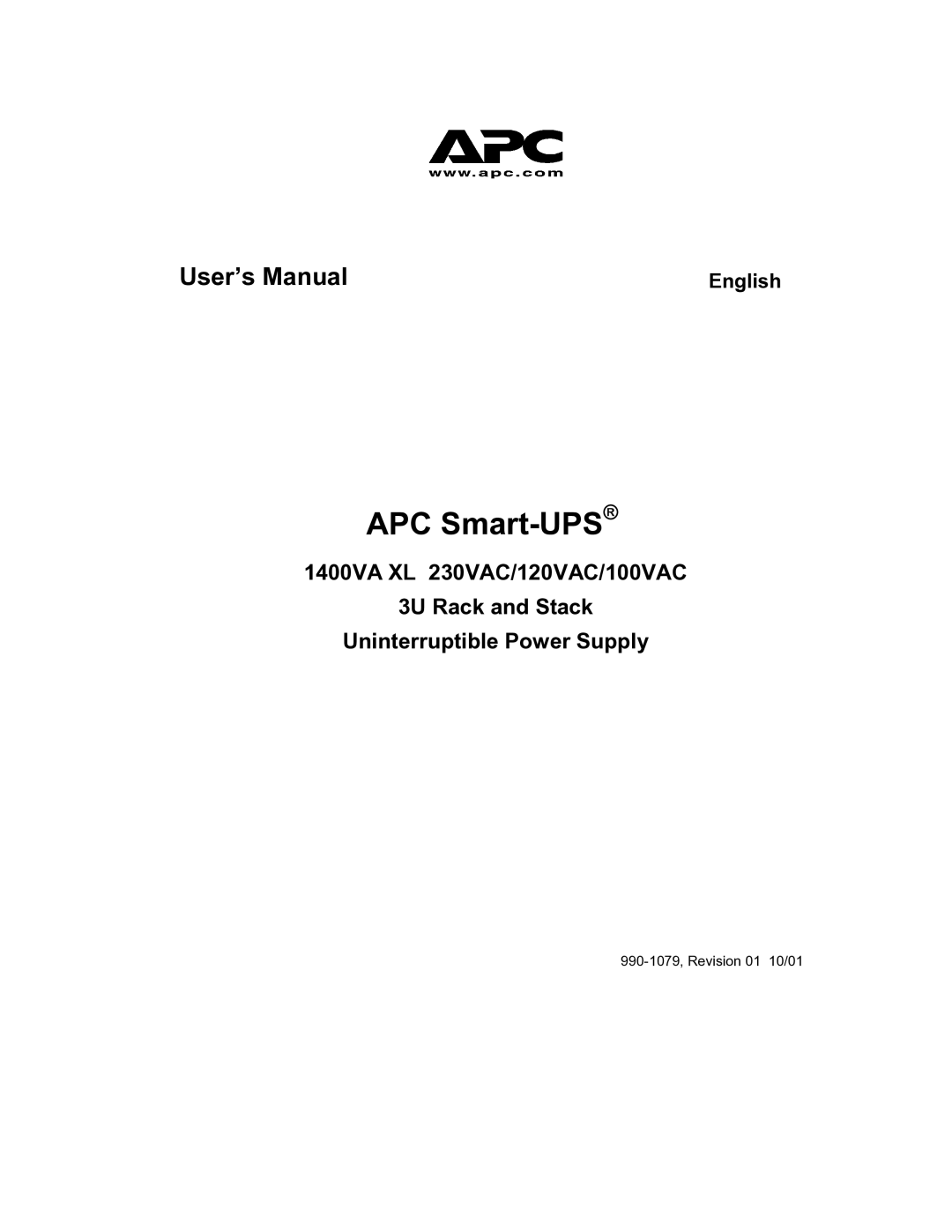 American Power Conversion SL 300TFX, SL-300TFX, SURT48XLBP, SSPCBE25, 230VAC, 1400VA XL, 100VAC user manual APC Smart-UPS 