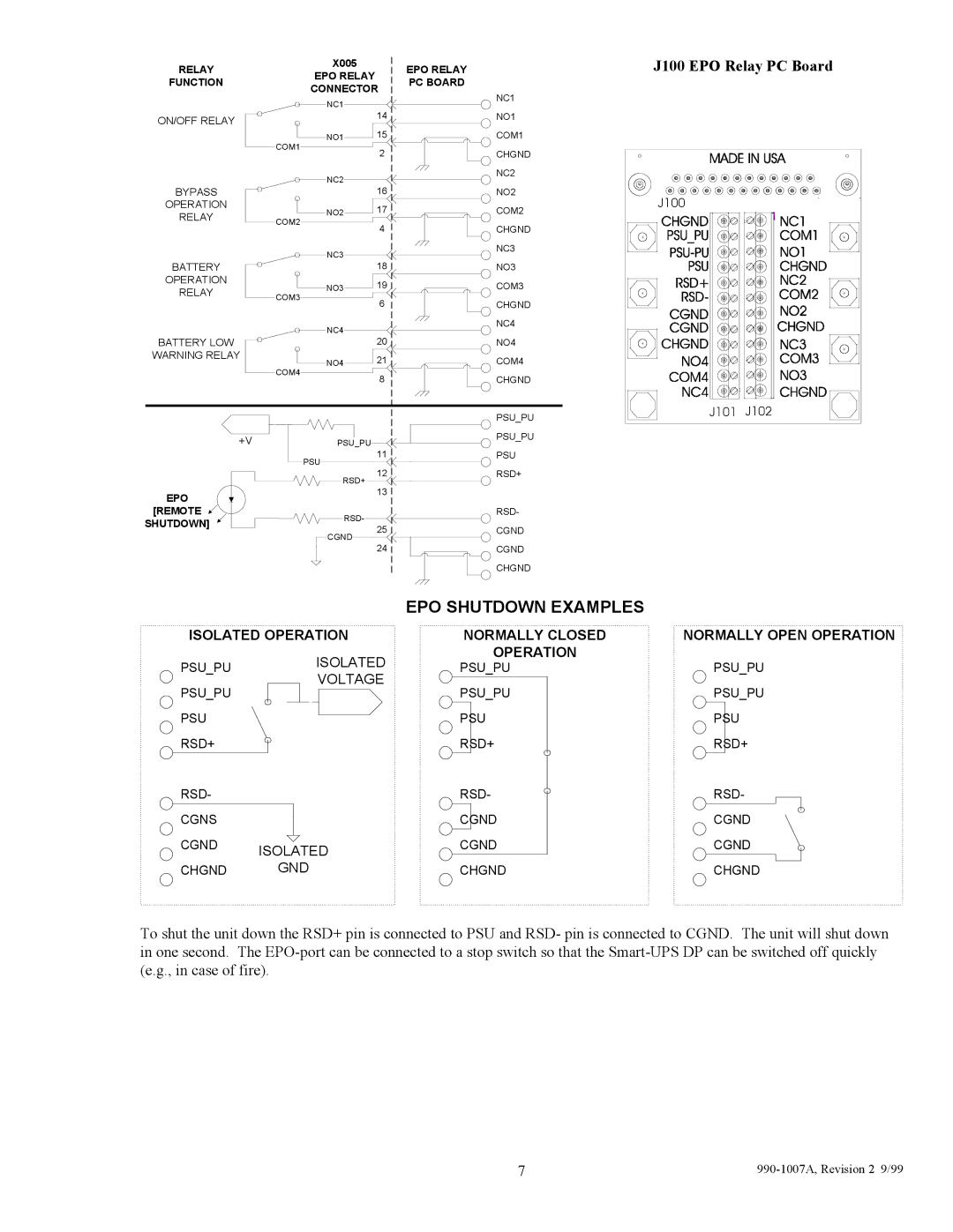 American Power Conversion SUDP6000I, SUDP8000I, SUDP4000I, SUDP10000I user manual J100 EPO Relay PC Board 