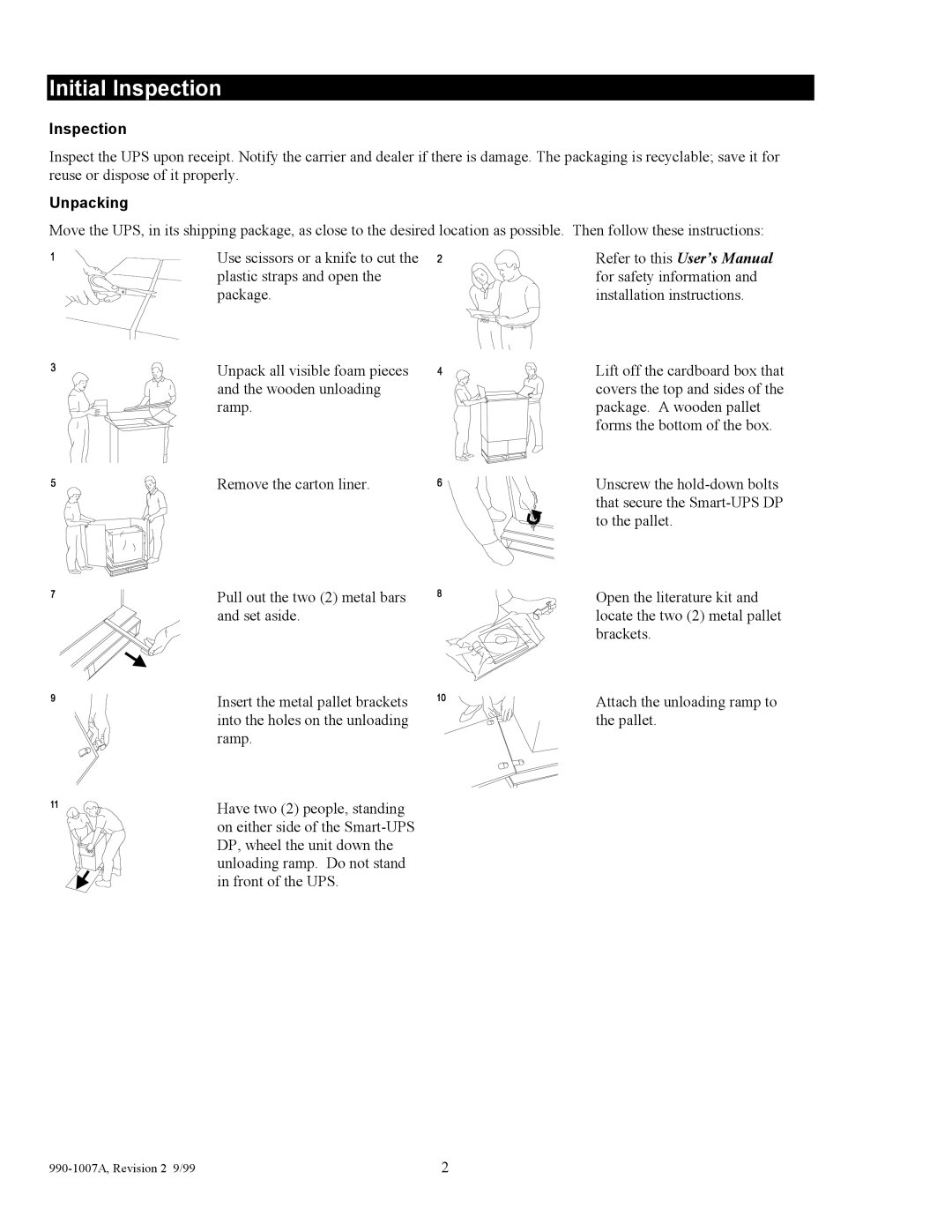 American Power Conversion SUDP8000I, SUDP6000I, SUDP4000I, SUDP10000I user manual Initial Inspection, Unpacking 