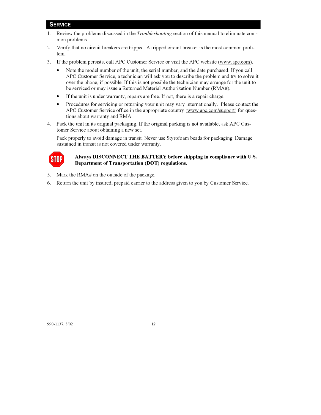 American Power Conversion SUOL2000UXI, SUOL1000UXI user manual Service 