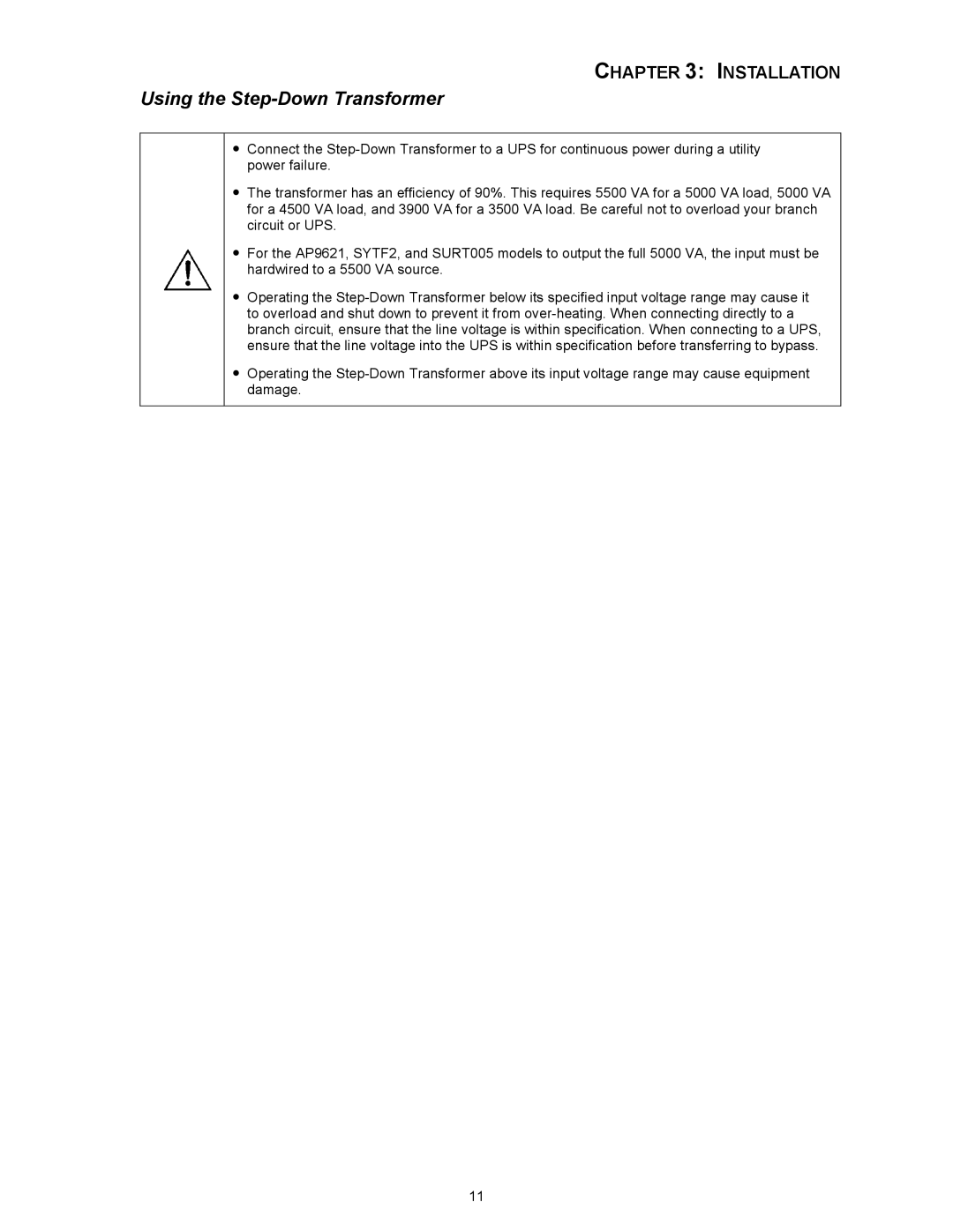 American Power Conversion SUTF3, SURT006, SURT005, AP9621, SYTF2J, SYTF3J user manual Using the Step-Down Transformer 