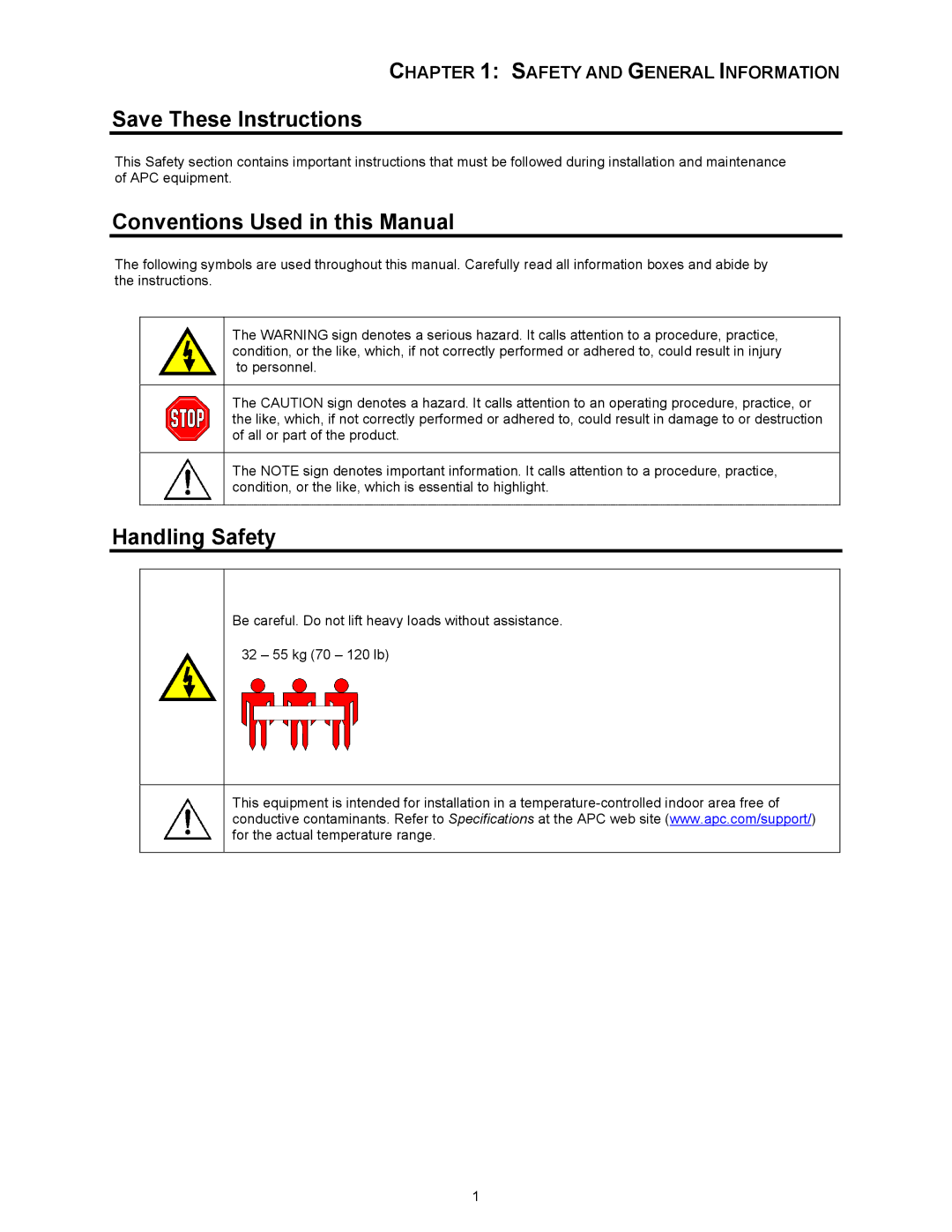 American Power Conversion SYTF3J, SURT006, SURT005, AP9621, SYTF2J, SUTF3 Conventions Used in this Manual, Handling Safety 