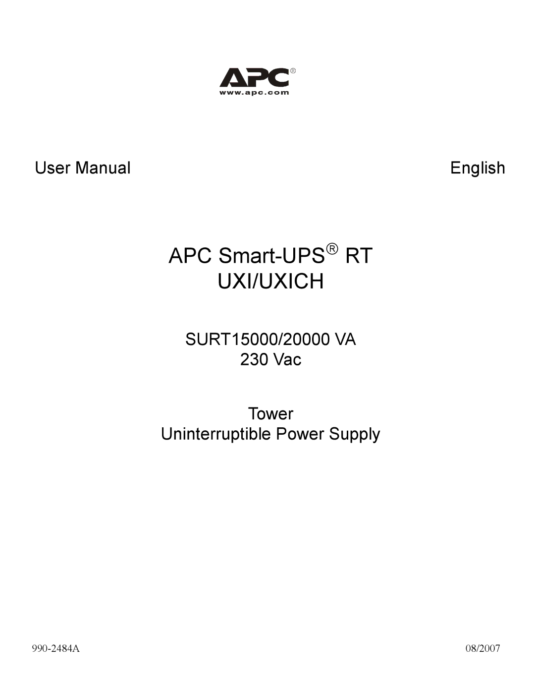 American Power Conversion 20000 VA, SURT15000 user manual Uxi/Uxich 