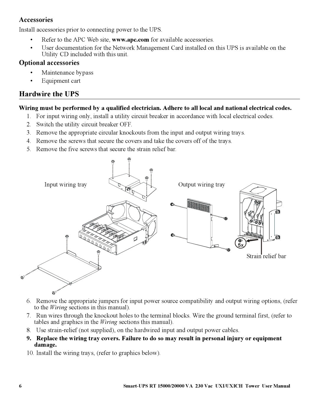 American Power Conversion SURT15000, 20000 VA user manual Accessories, Optional accessories 