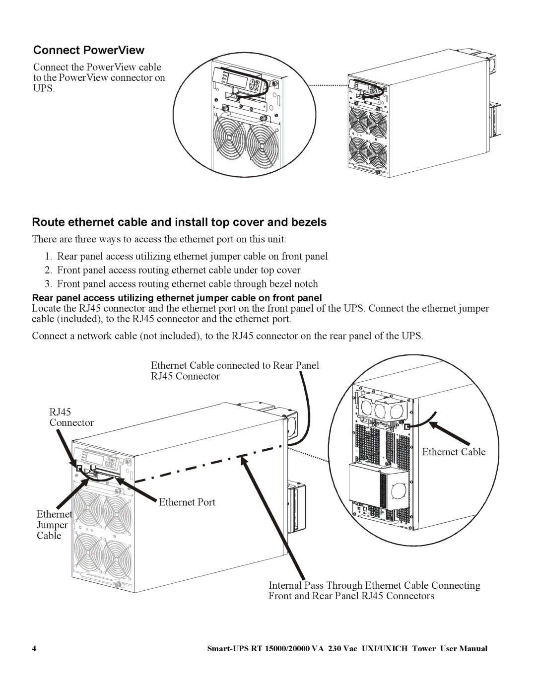 American Power Conversion SURT15000, 20000 VA Connect PowerView, Route ethernet cable and install top cover and bezels 