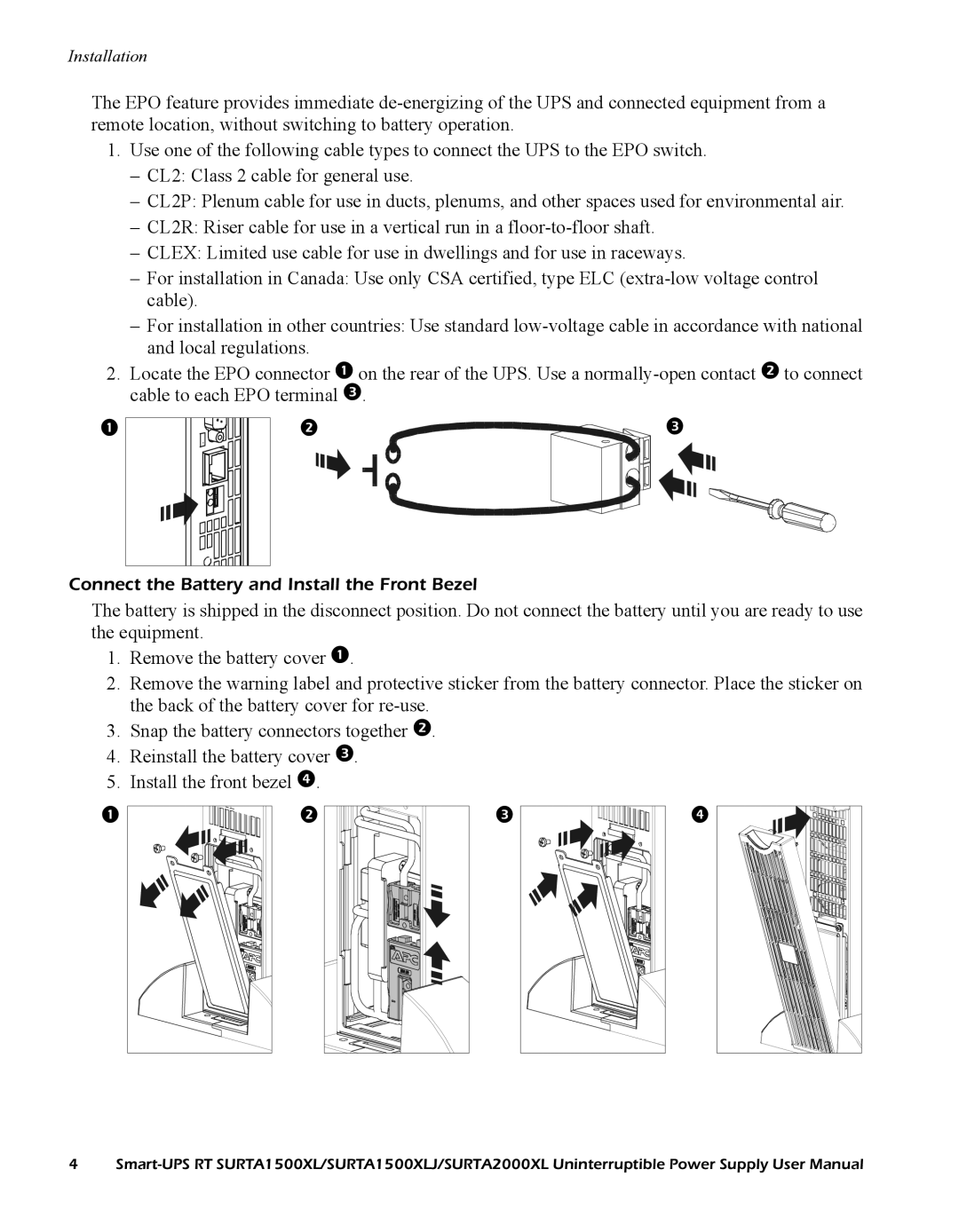 American Power Conversion SURTA1500XLJ, SURTA2000XL user manual   Connect the Battery and Install the Front Bezel 