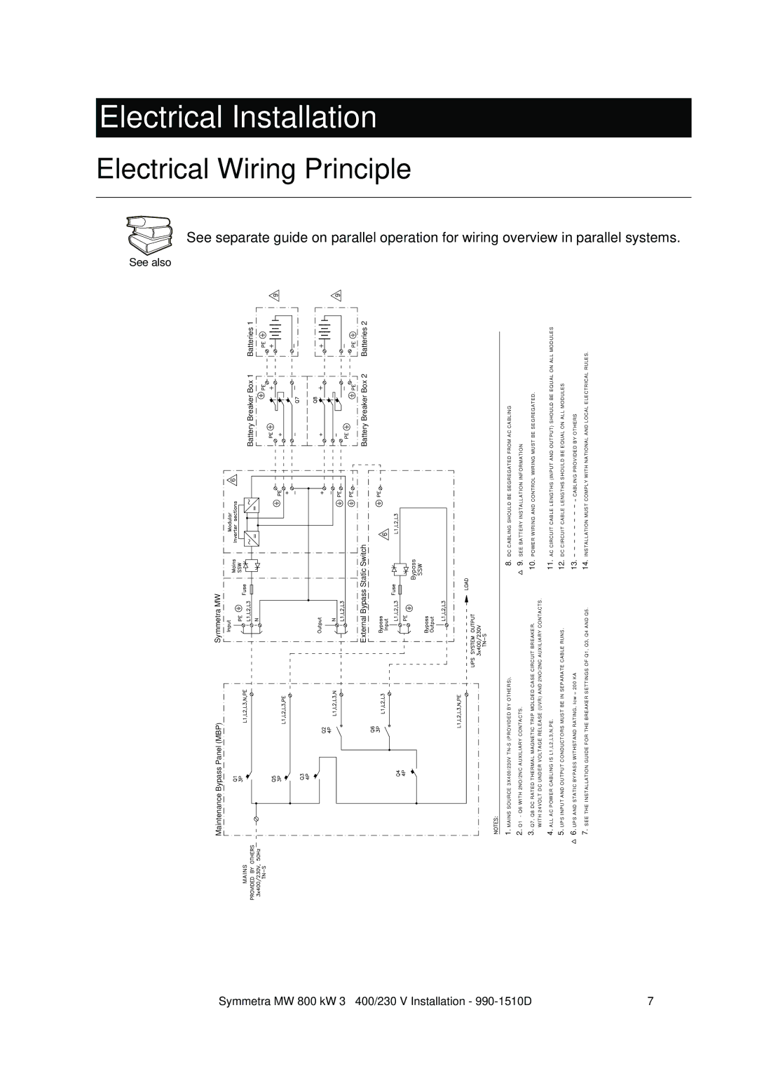 American Power Conversion SYMF800KH manual Electrical Installation, Electrical Wiring Principle 