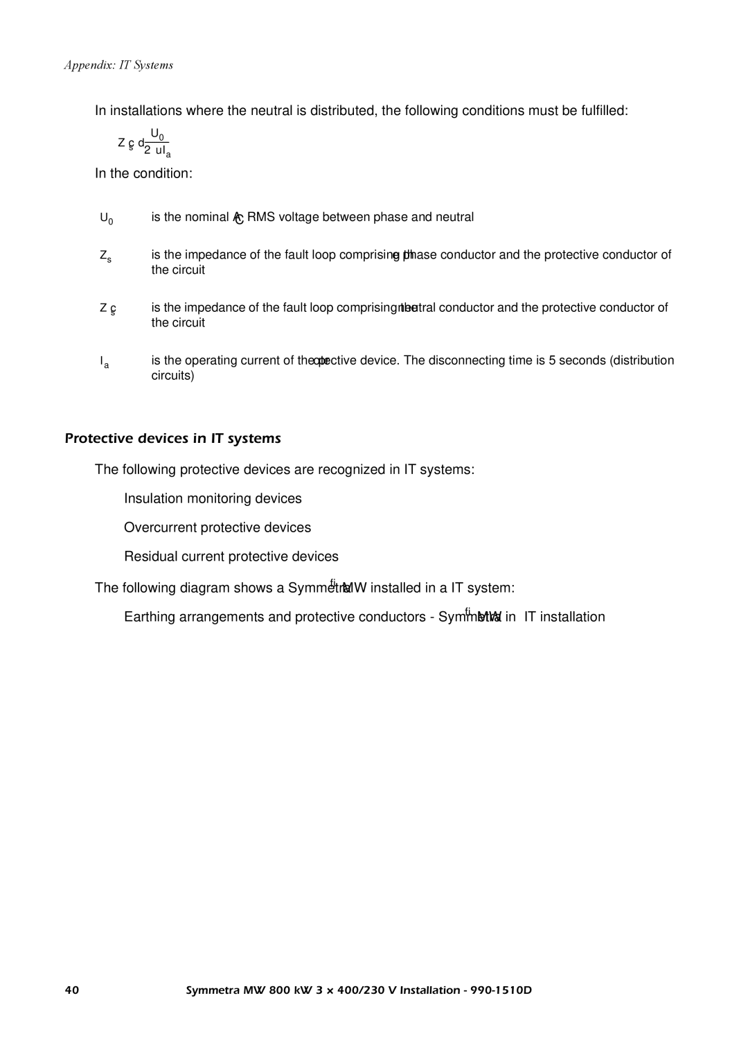 American Power Conversion SYMF800KH manual Protective devices in IT systems 