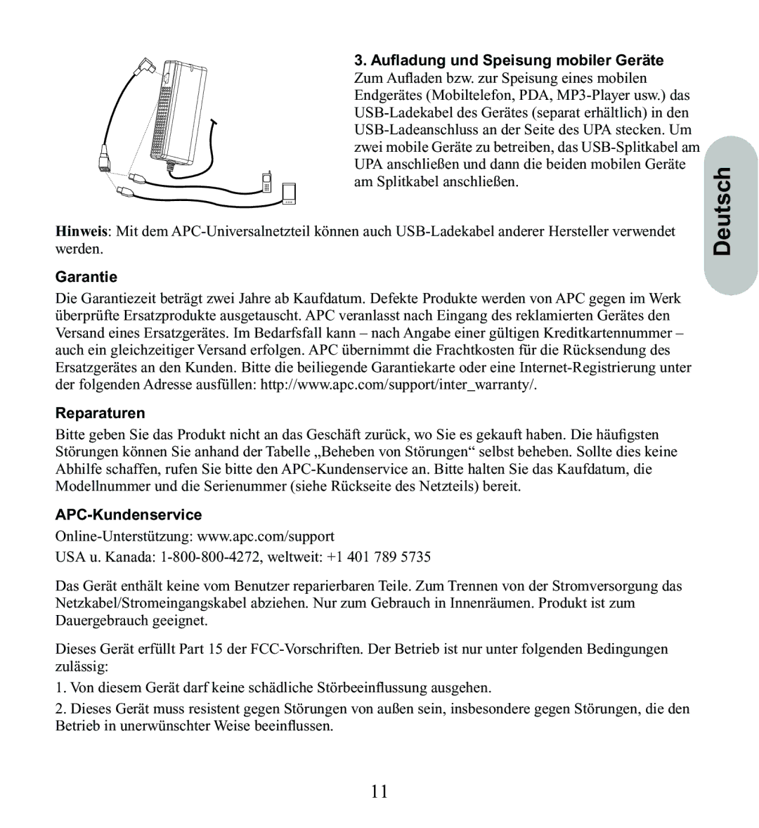 American Power Conversion UPA9 manuel dutilisation Deutsch, Garantie Reparaturen, APC-Kundenservice 