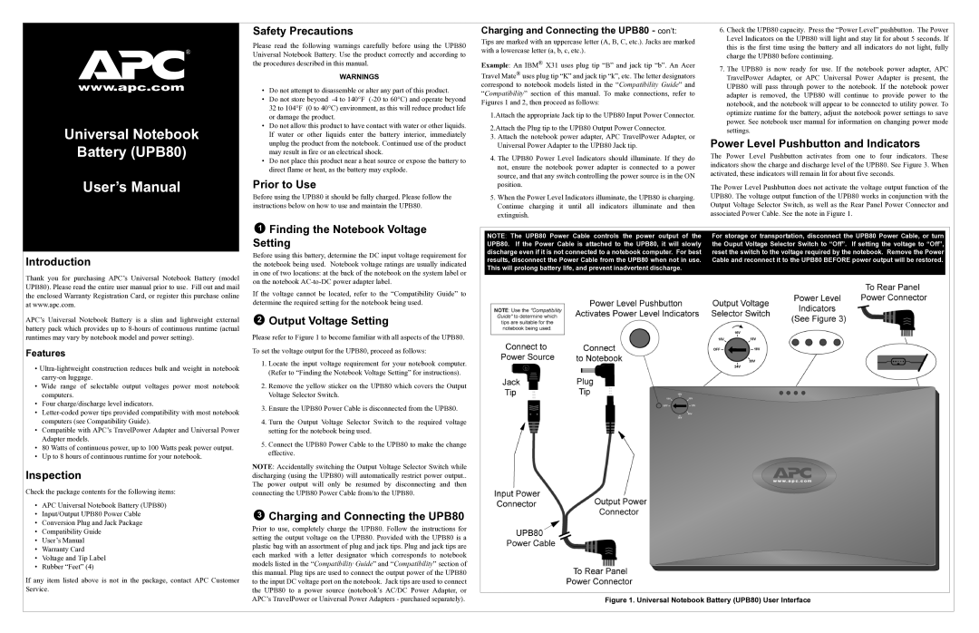 American Power Conversion UPB80 user manual Safety Precautions, Prior to Use, Power Level Pushbutton and Indicators 