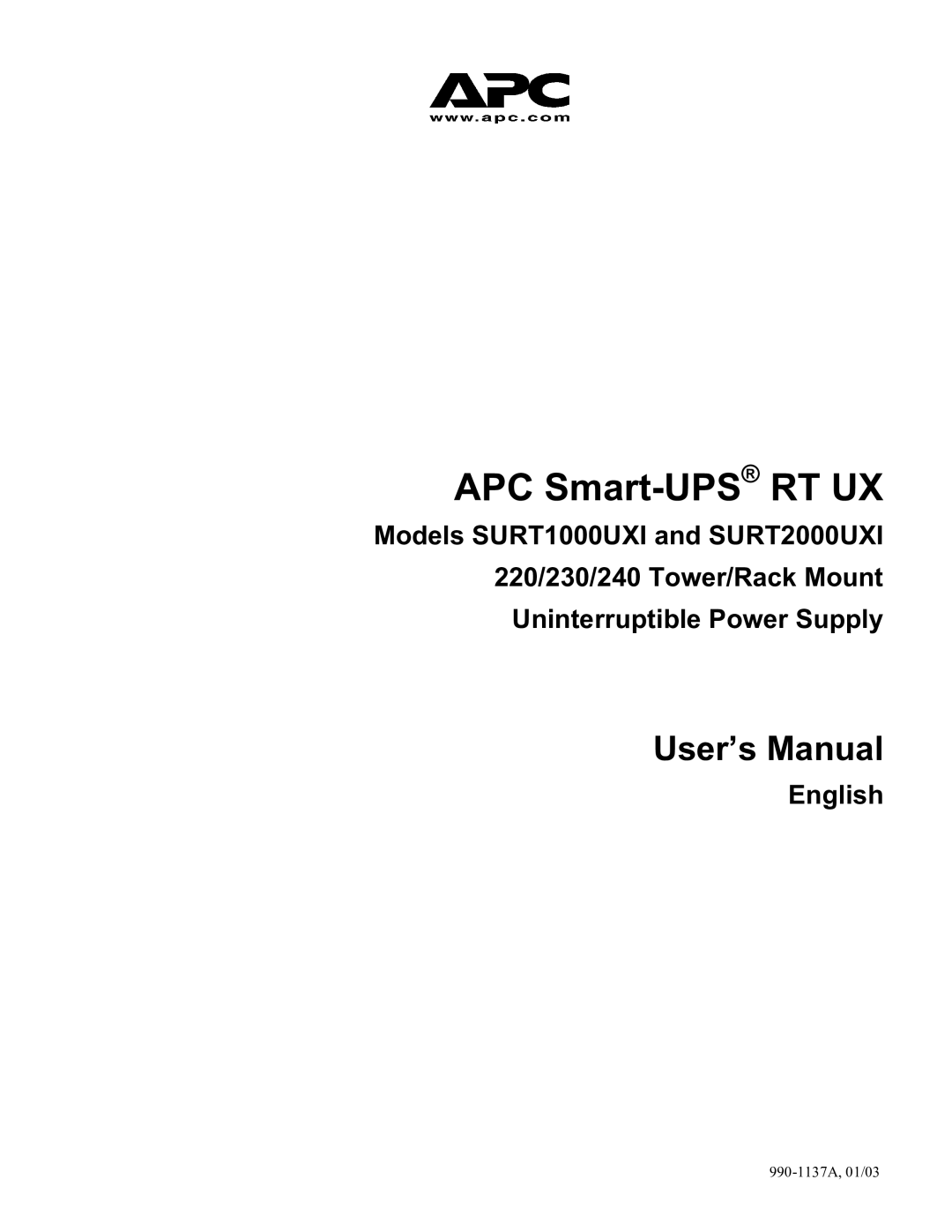 American Power Conversion user manual APC Smart-UPSRT UX 