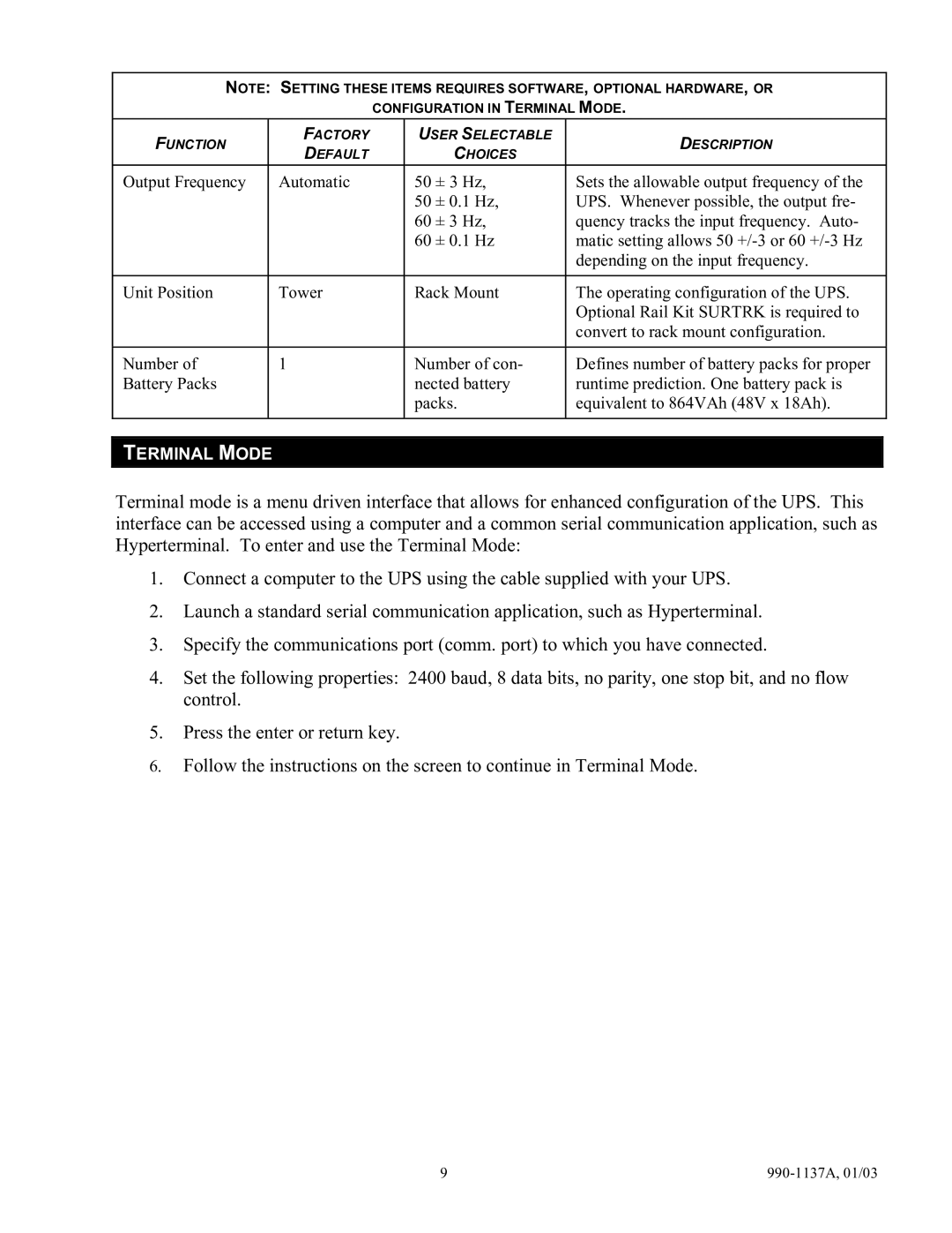 American Power Conversion UPS user manual Terminal Mode 