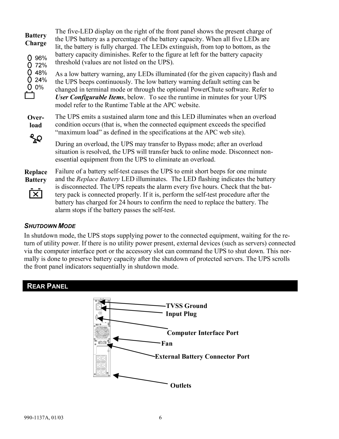 American Power Conversion UPS user manual Battery Charge Over Load Replace Battery 