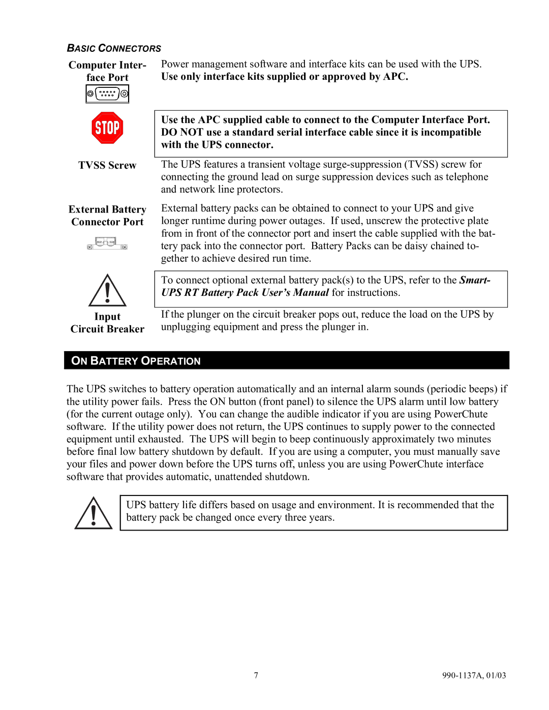 American Power Conversion UPS user manual On Battery Operation 