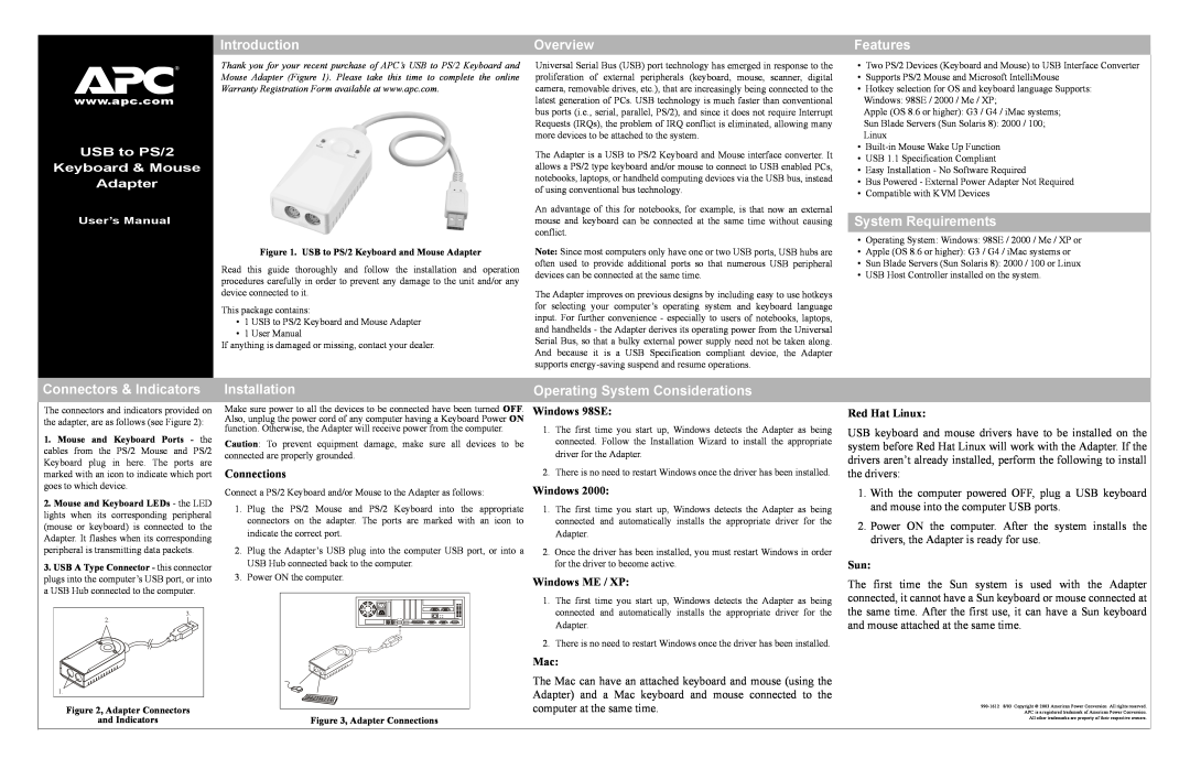 American Power Conversion USB user manual User’s Manual, Introduction, Overview, Features, System Requirements, Windows 