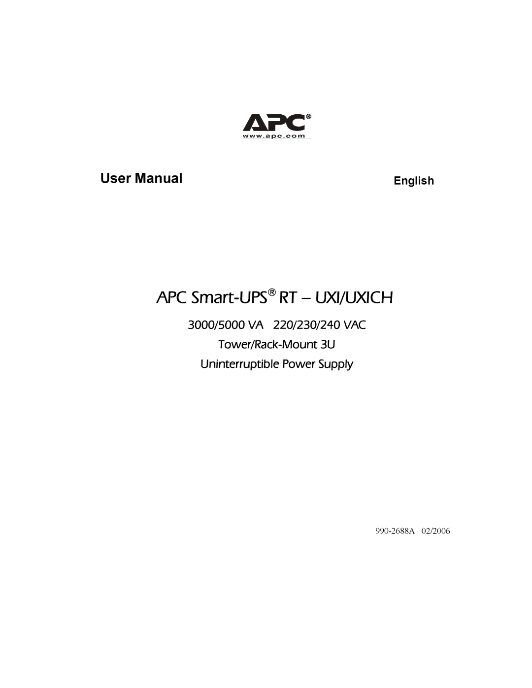 American Power Conversion user manual APC Smart-UPSRT UXI/UXICH 