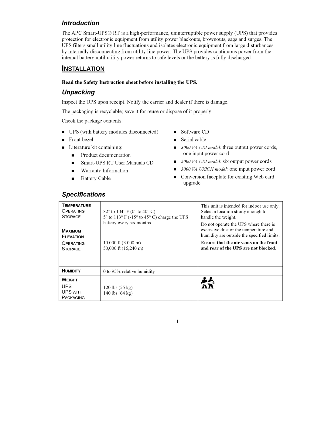 American Power Conversion UXI/UXICH user manual Introduction 