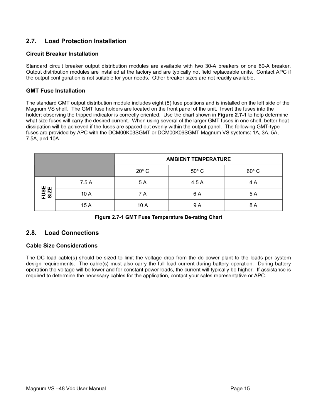 American Power Conversion VS 50, VS 100 Load Protection Installation, Load Connections, Circuit Breaker Installation 