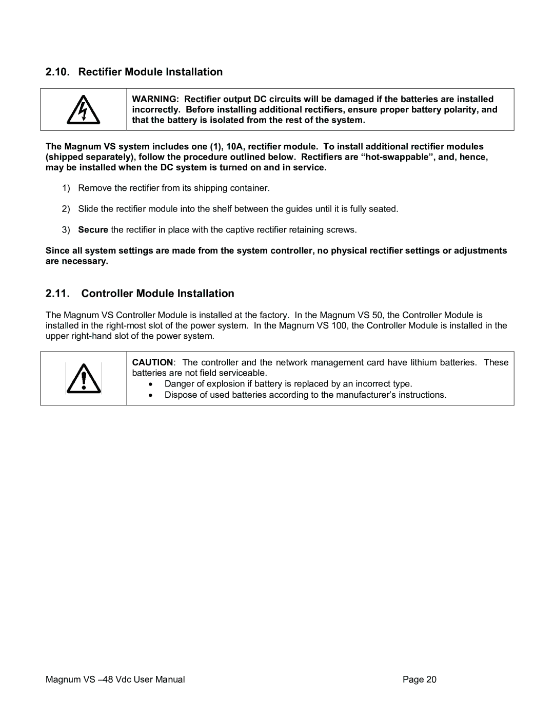 American Power Conversion VS 100, VS 50 user manual Rectifier Module Installation, Controller Module Installation 