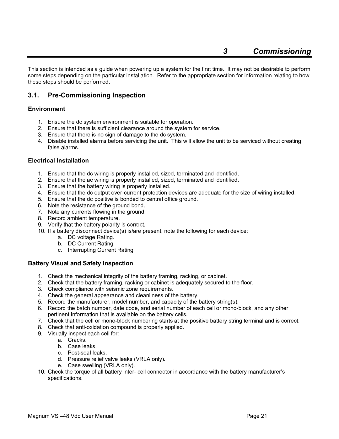 American Power Conversion VS 50, VS 100 user manual Pre-Commissioning Inspection, Environment, Electrical Installation 