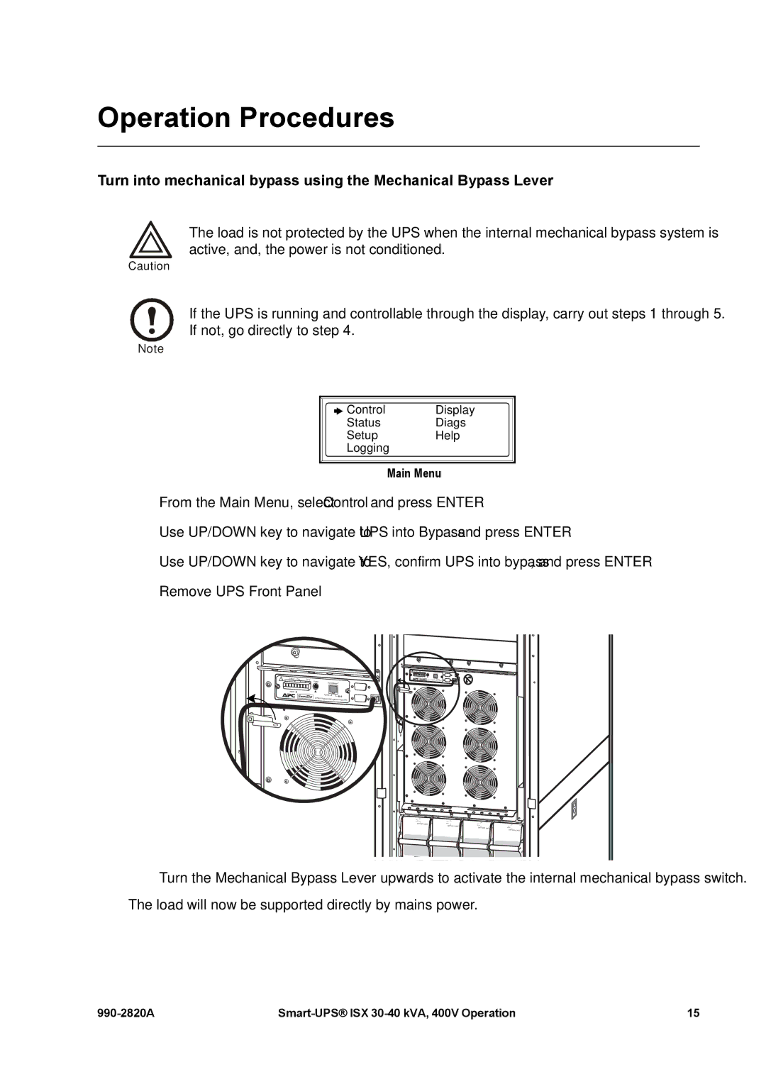 American Power Conversion VT ISX manual Operation Procedures 