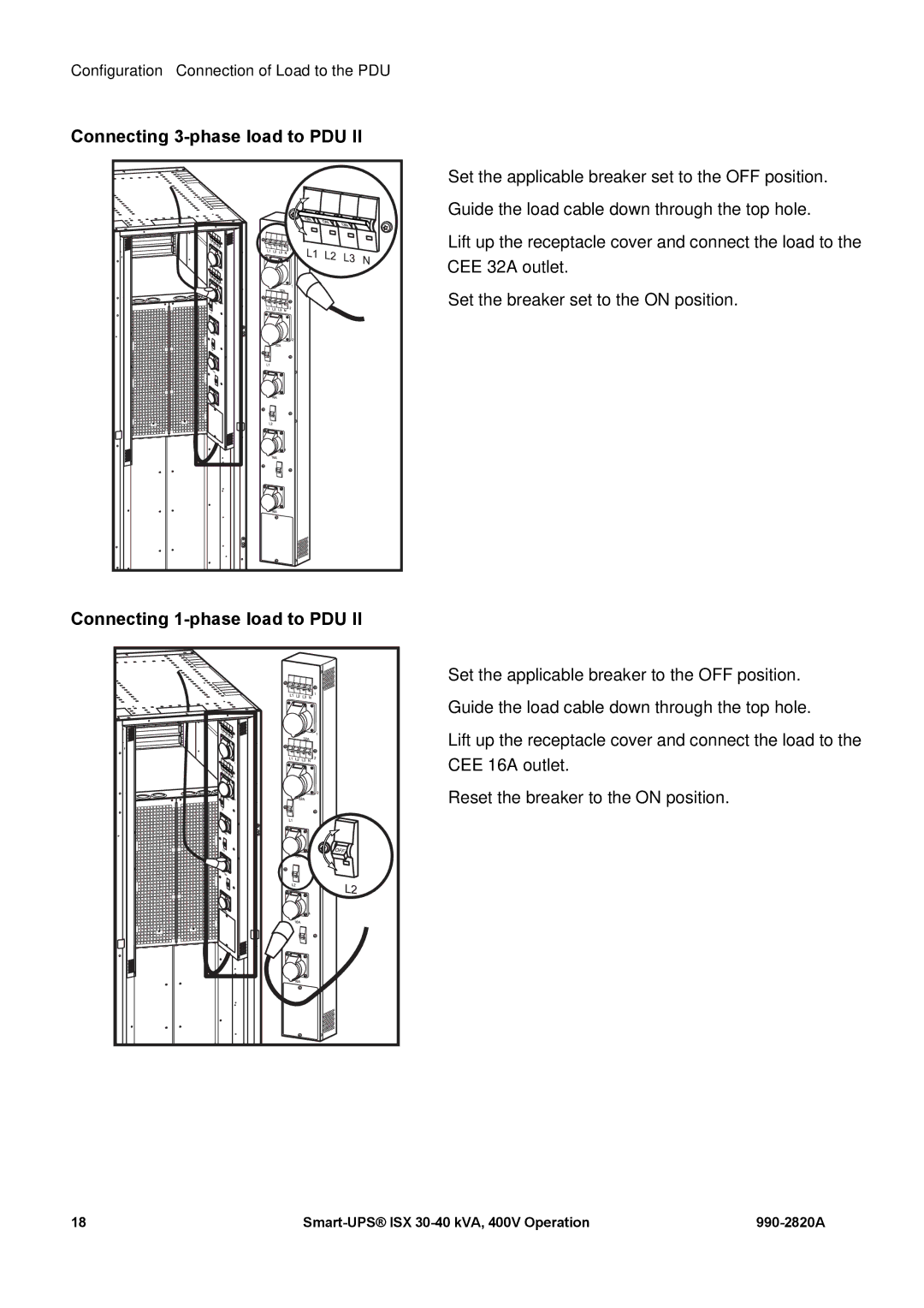 American Power Conversion VT ISX manual Connecting 3-phase load to PDU 