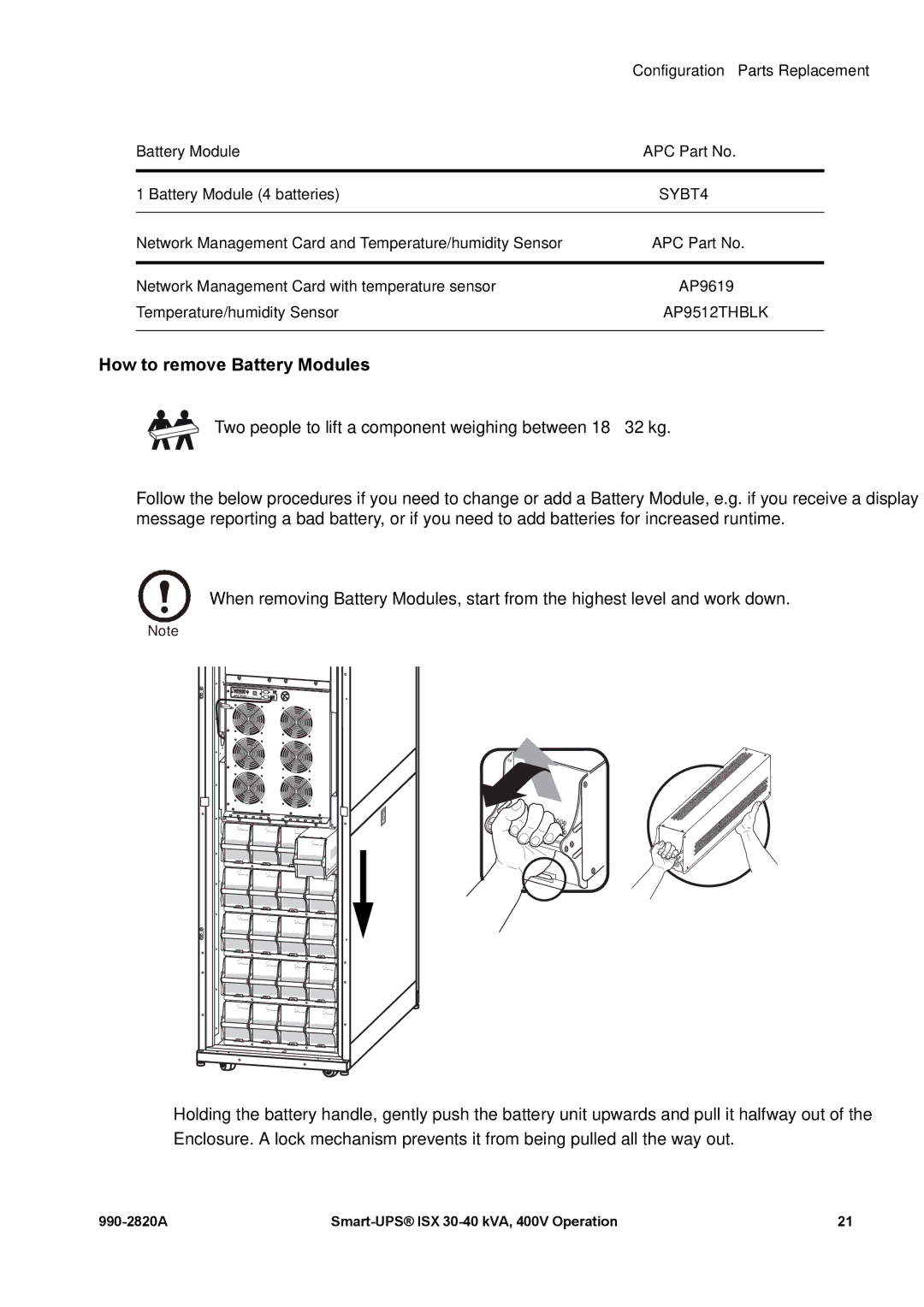 American Power Conversion VT ISX manual How to remove Battery Modules 