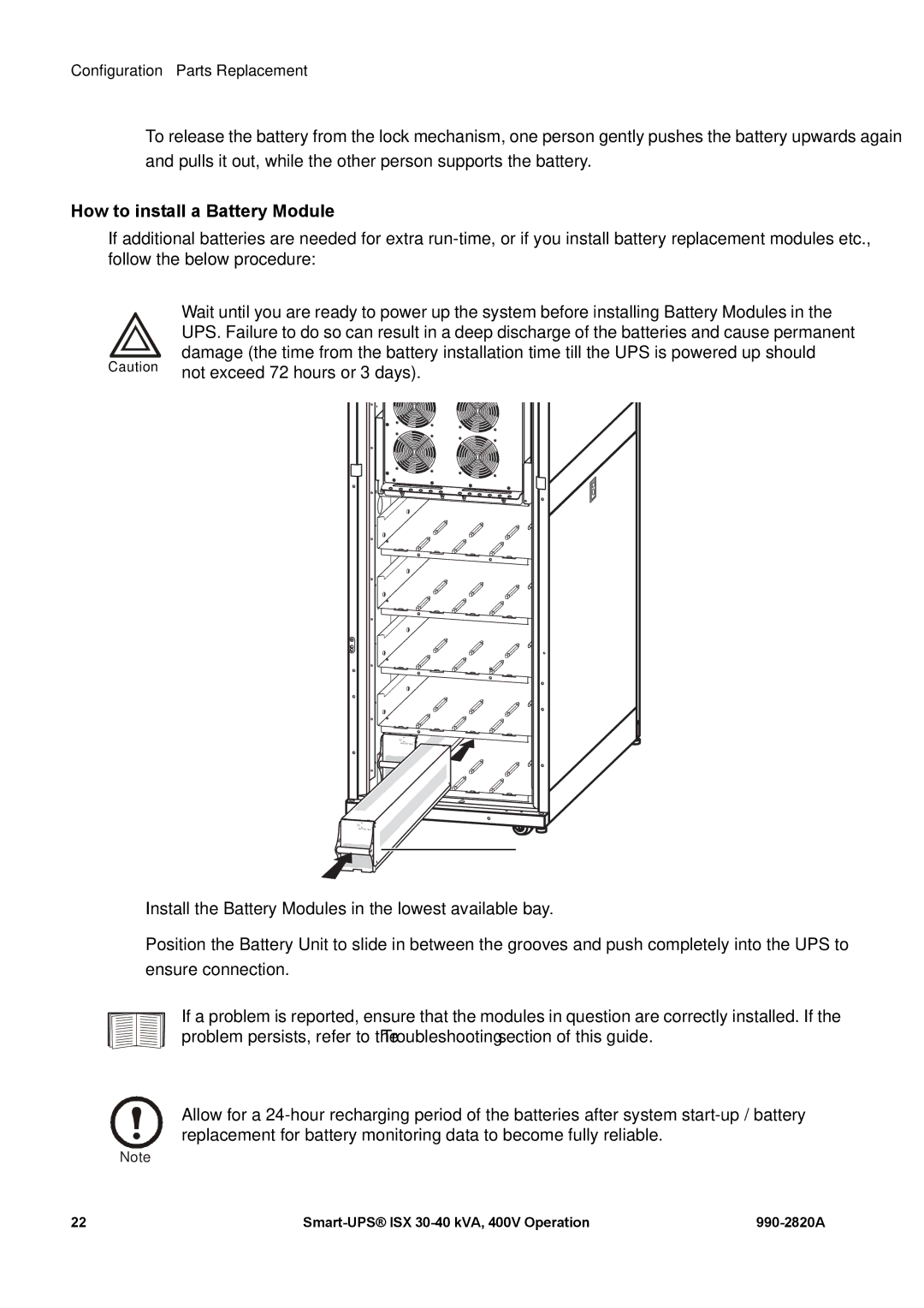 American Power Conversion VT ISX manual How to install a Battery Module 