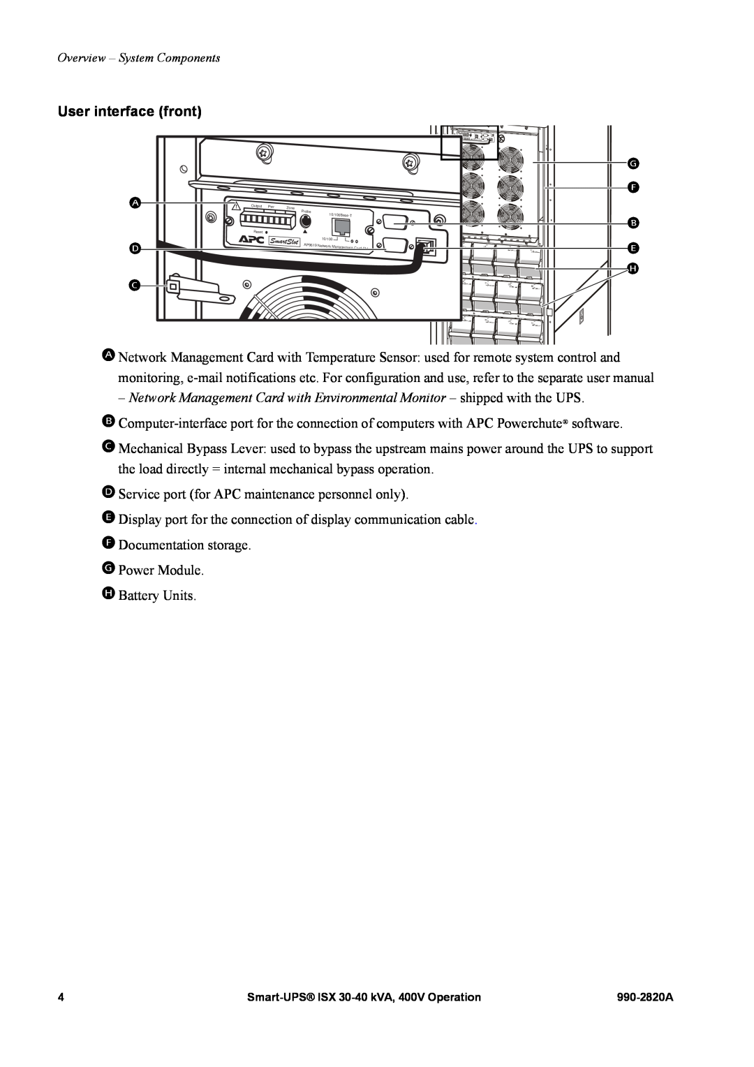 American Power Conversion VT ISX manual User interface front 