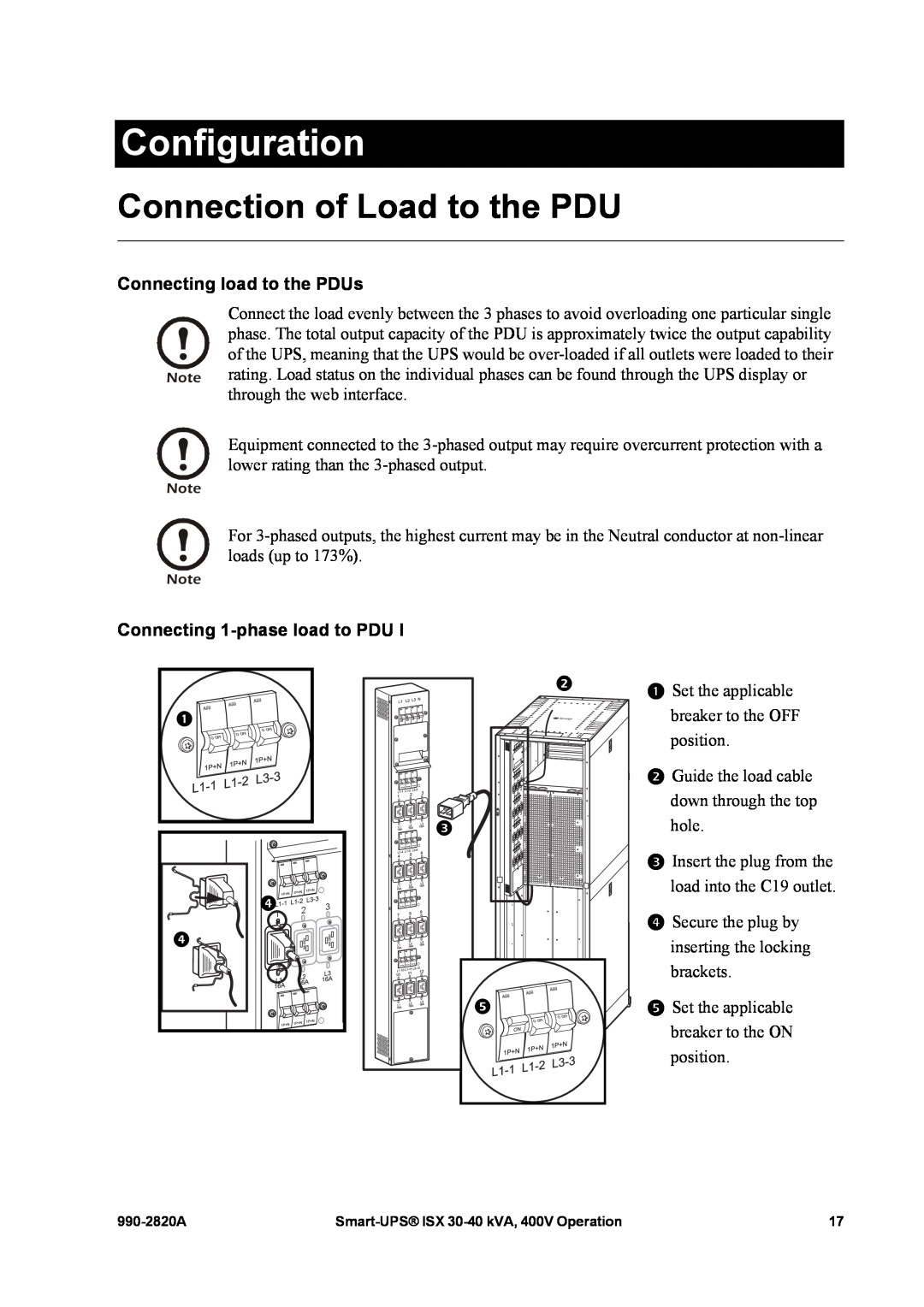 American Power Conversion VT ISX manual Configuration, Connection of Load to the PDU, Connecting load to the PDUs 