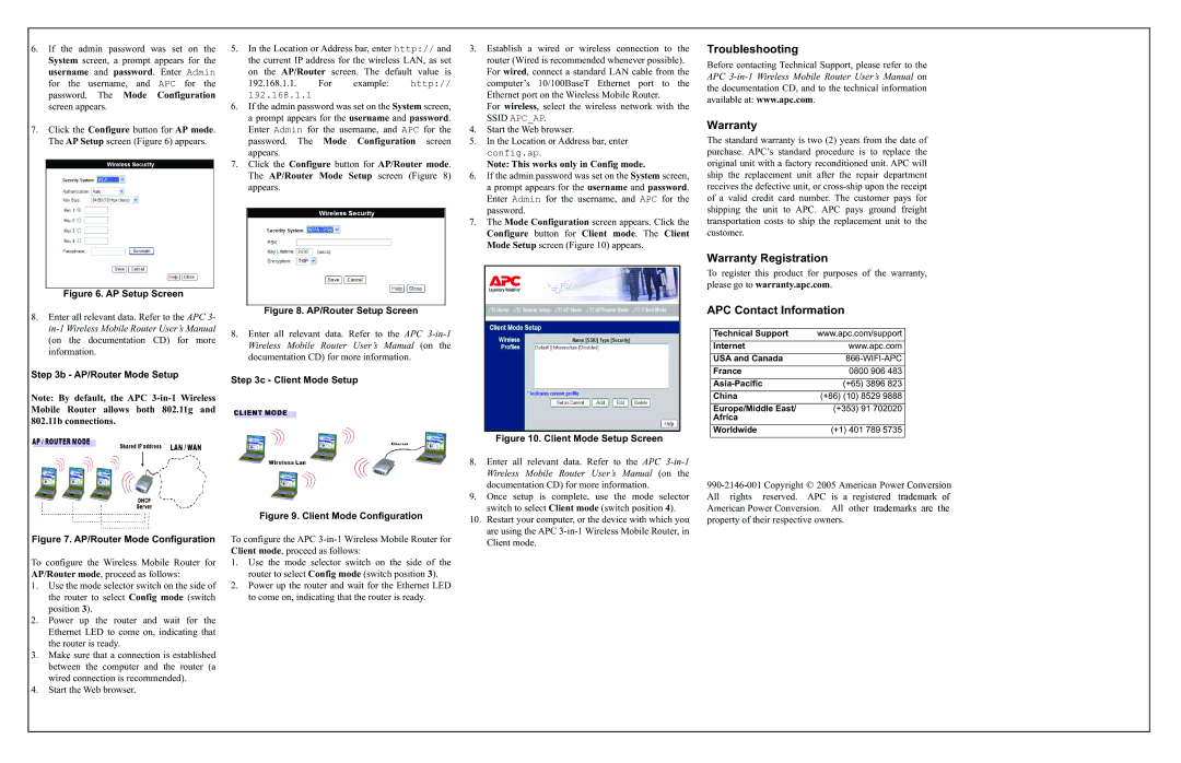 American Power Conversion WMR1000G user manual Troubleshooting Warranty, Warranty Registration, APC Contact Information 