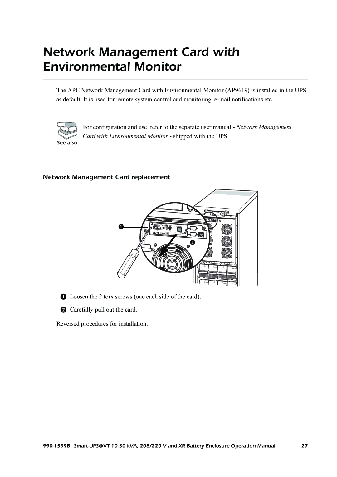 American Power Conversion Smart-UPS VT, XR operation manual Network Management Card with Environmental Monitor 