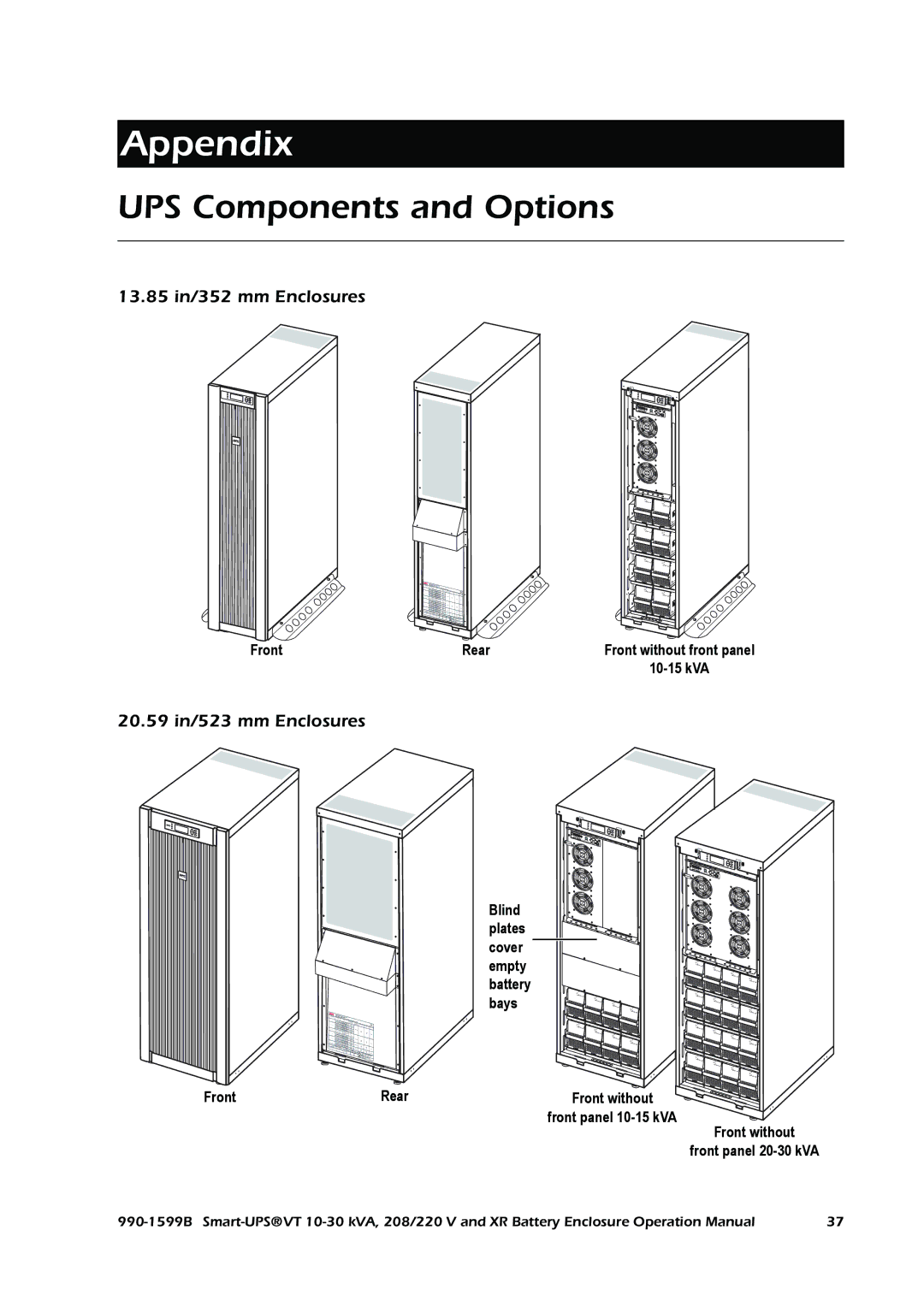 American Power Conversion Smart-UPS VT, XR operation manual Appendix, UPS Components and Options 