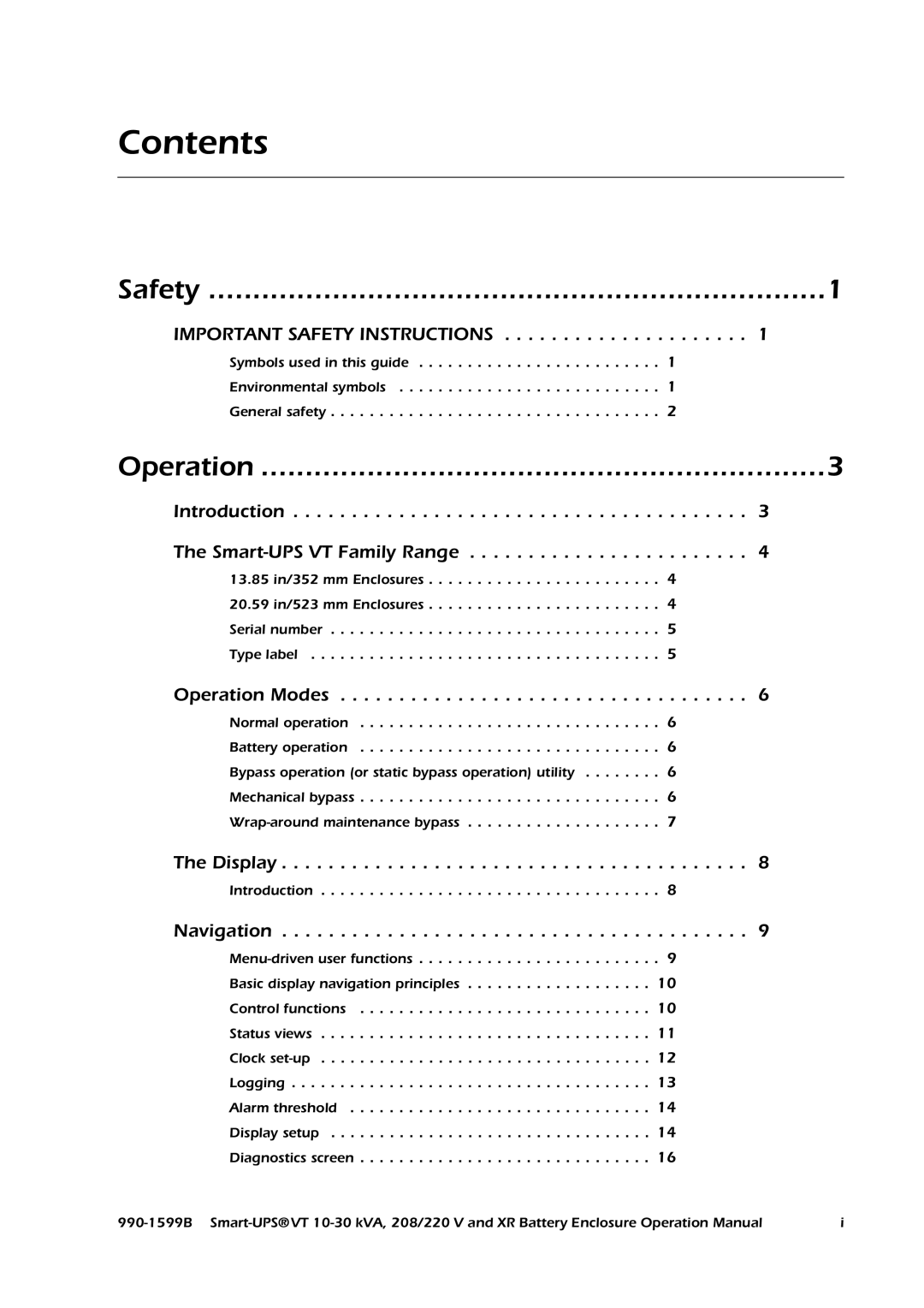 American Power Conversion Smart-UPS VT, XR operation manual Contents 