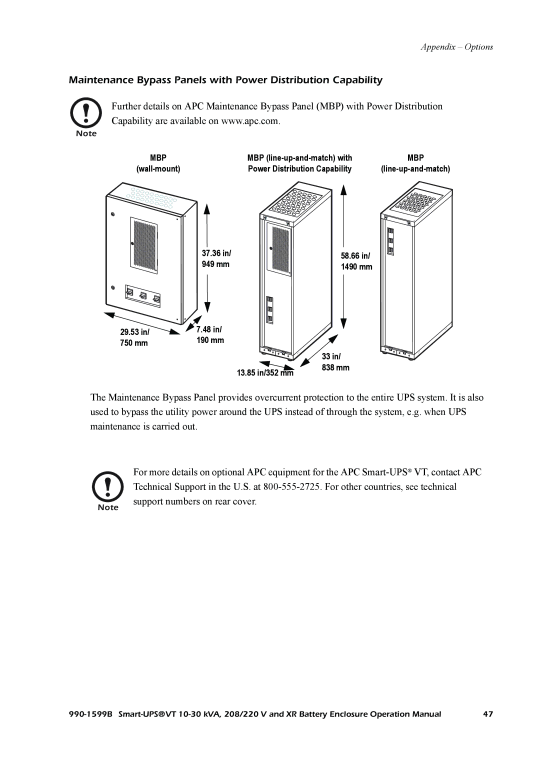 American Power Conversion Smart-UPS VT, XR operation manual Maintenance Bypass Panels with Power Distribution Capability 