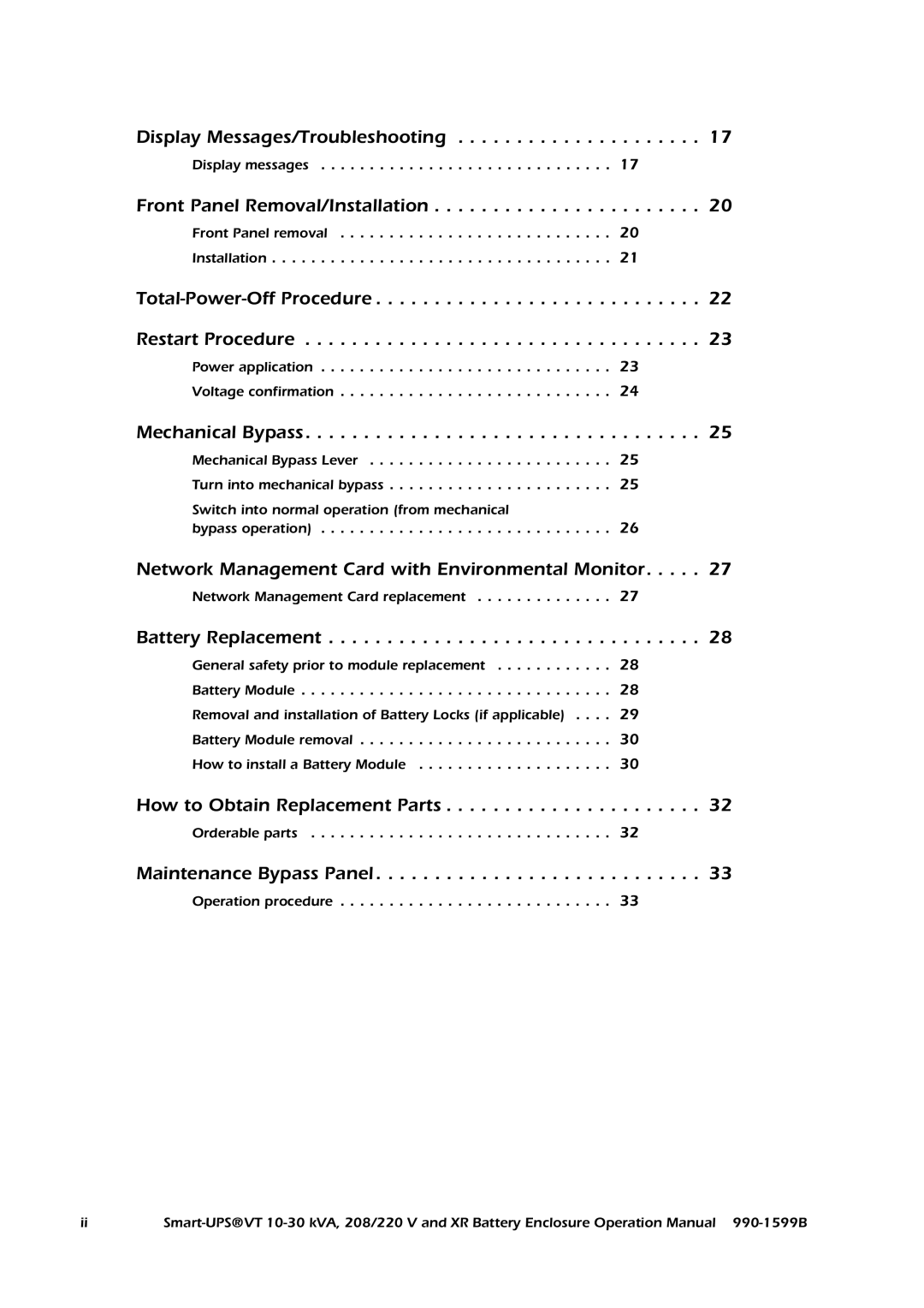 American Power Conversion XR, Smart-UPS VT operation manual Display Messages/Troubleshooting 