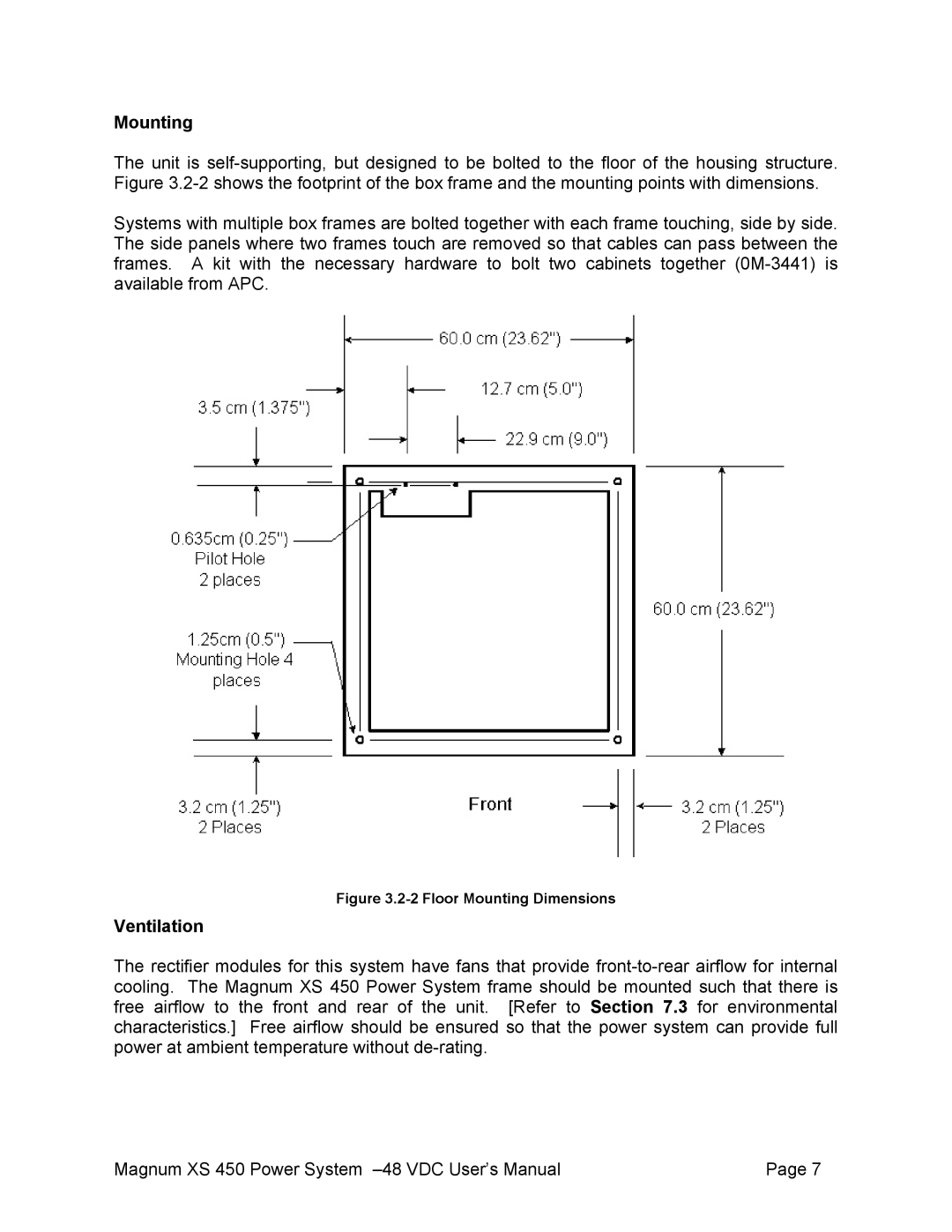 American Power Conversion XS 450 -48 user manual Mounting, Ventilation 