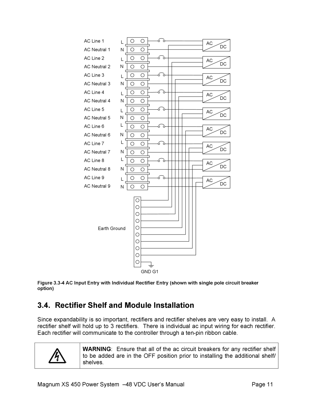 American Power Conversion XS 450 -48 user manual Rectifier Shelf and Module Installation 