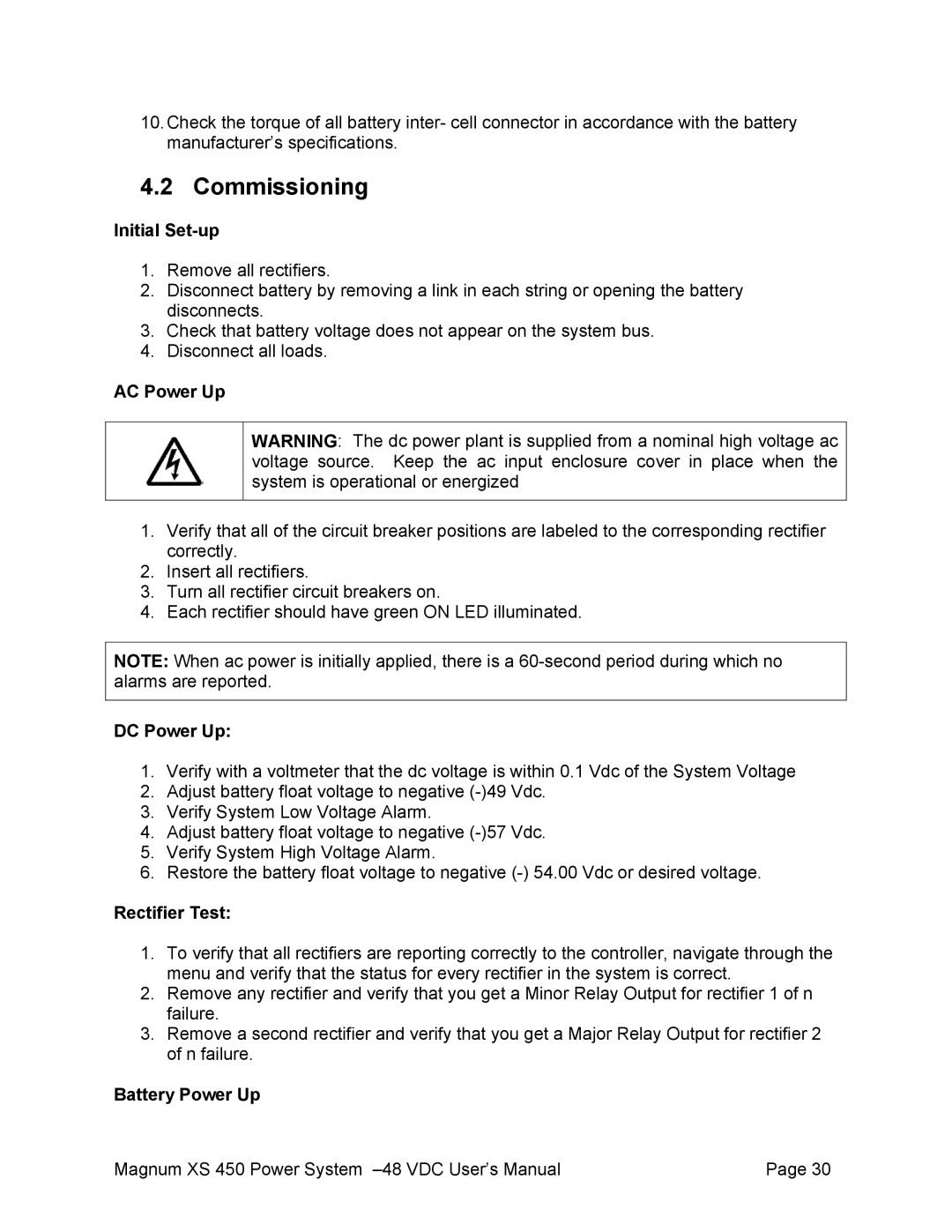 American Power Conversion XS 450 -48 user manual Commissioning 