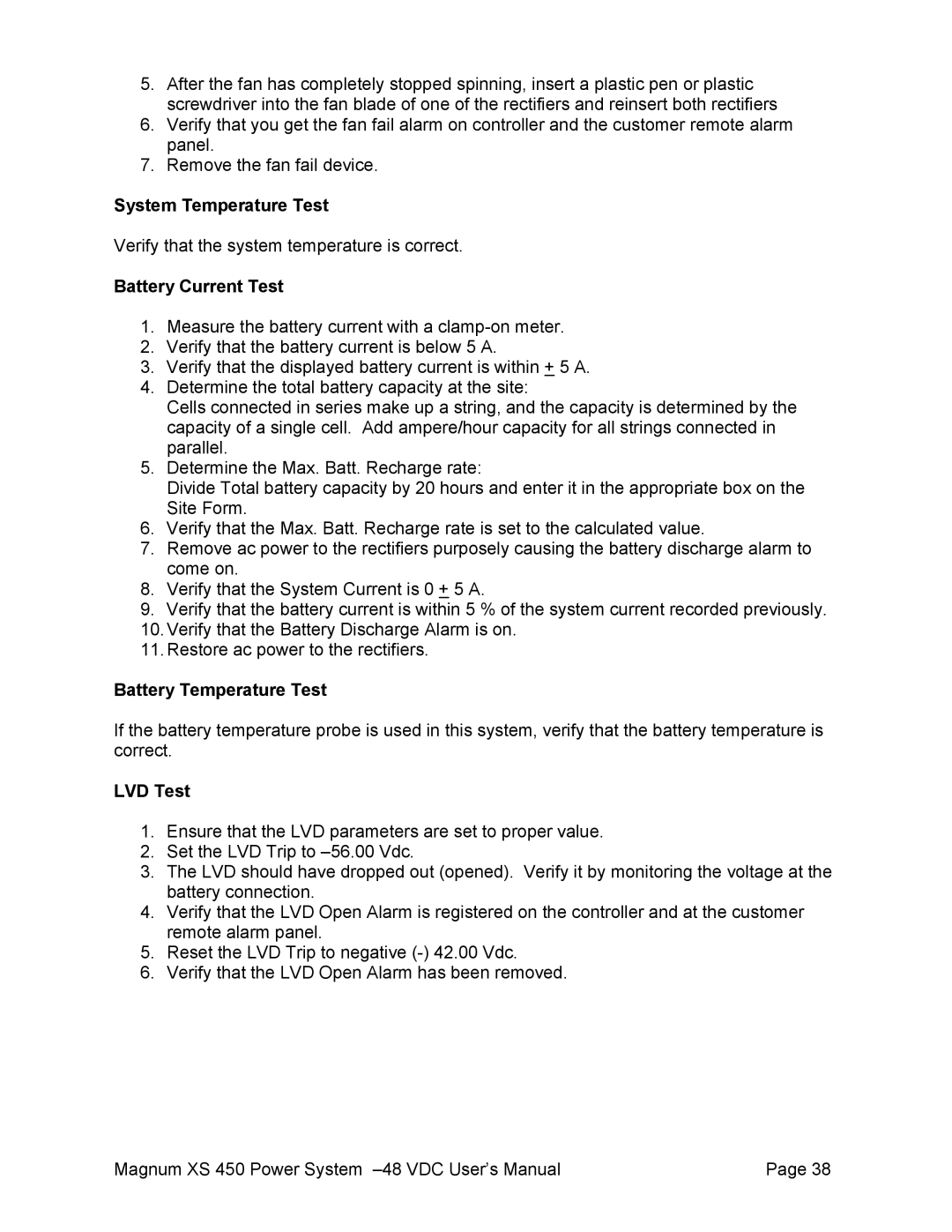 American Power Conversion XS 450 -48 user manual System Temperature Test, Battery Current Test, Battery Temperature Test 