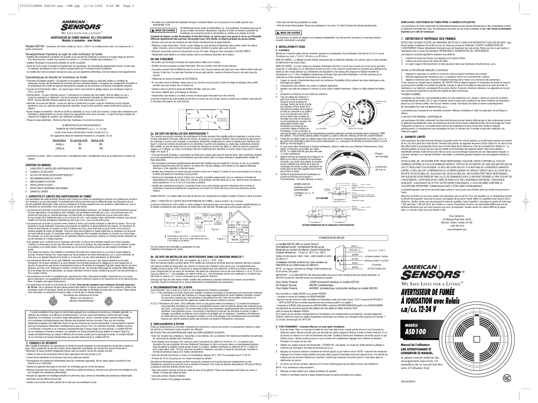 American Sensor ASD100 owner manual Entretien ET Repérage DES Pannes 