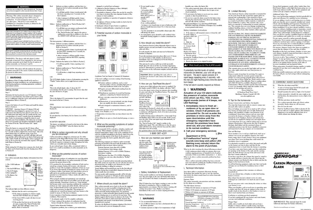 American Sensor CO8B owner manual Getting Started, What is carbon monoxide and why should you be concerned?, Indicators 