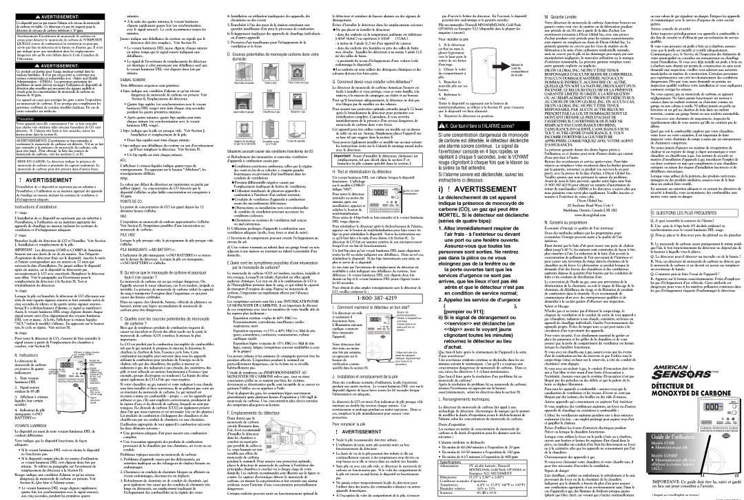 American Sensor CO8BD Garantie Limitée, Comment devez-vous installer votre détecteur?, Instructions d’installation 