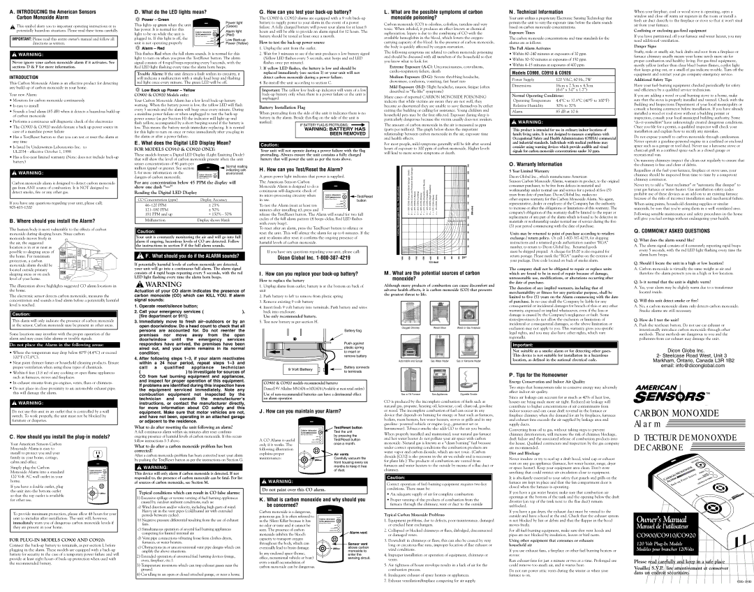 American Sensor CO900, CO920, CO910 owner manual What do the LED lights mean?, What does the Digital LED Display Mean? 